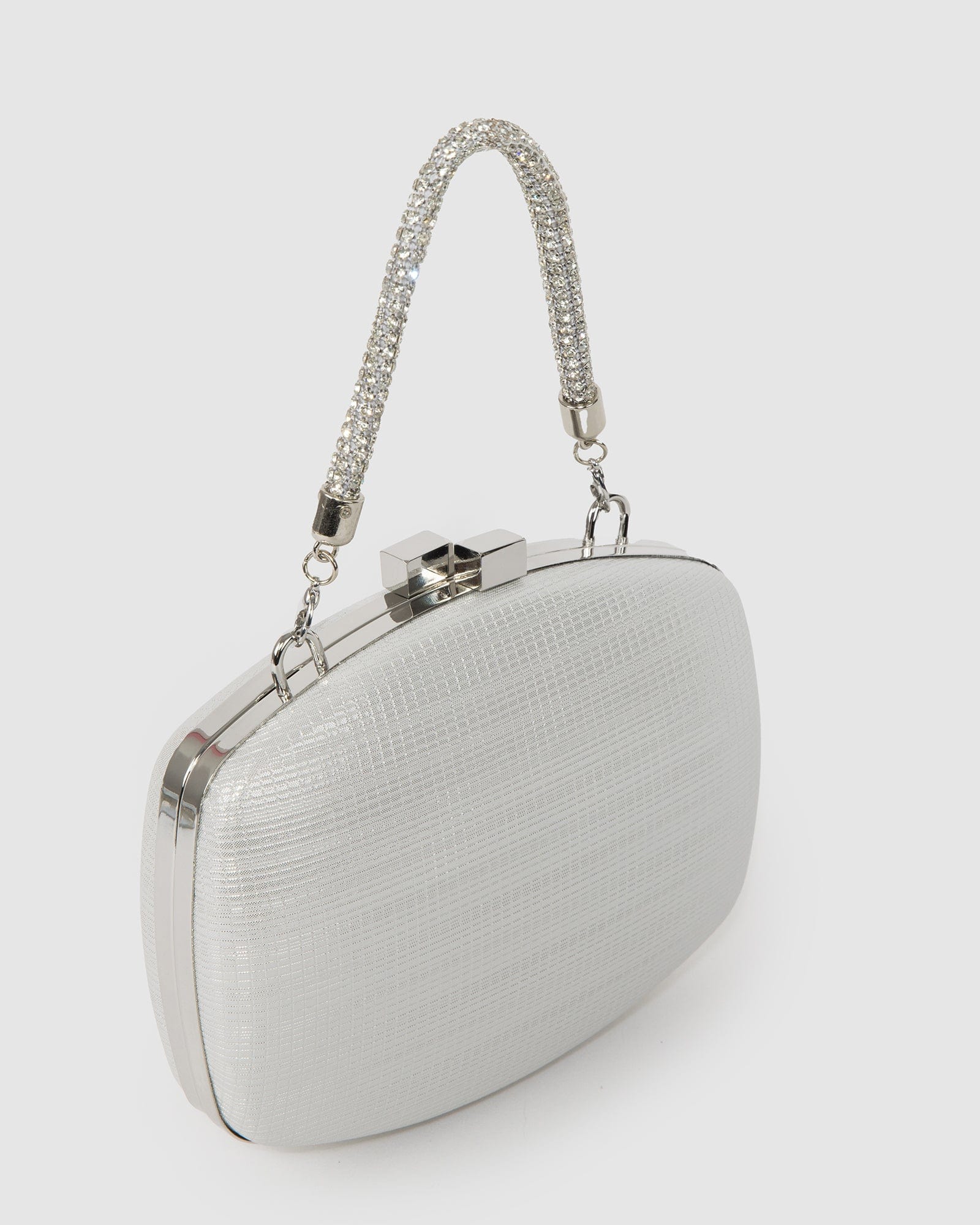 Silver Eden Crystal Handle Clutch Bag