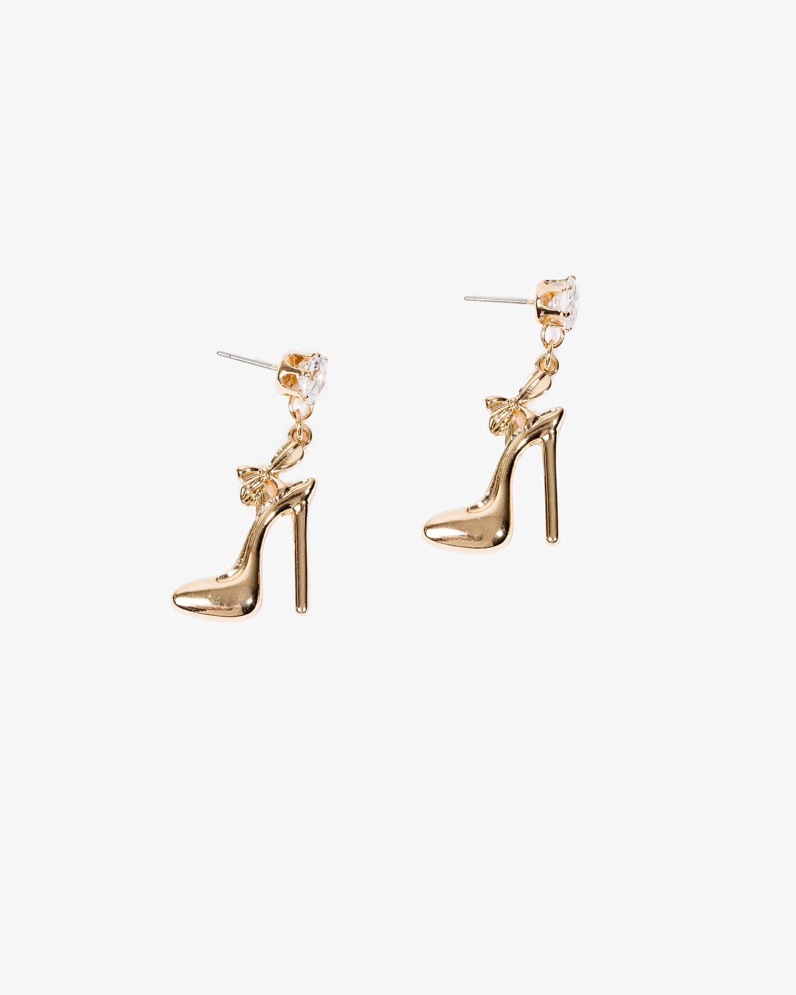 Gold High Heel Drop Earrings