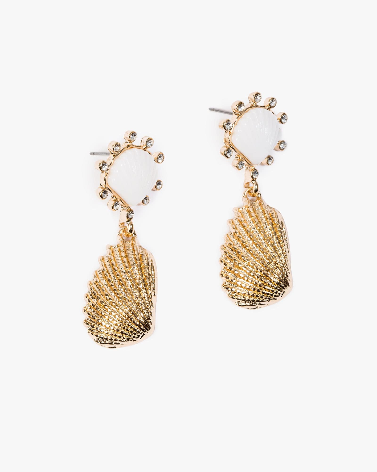 Gold Sea Motif Embellished Crystal Drop Earrings