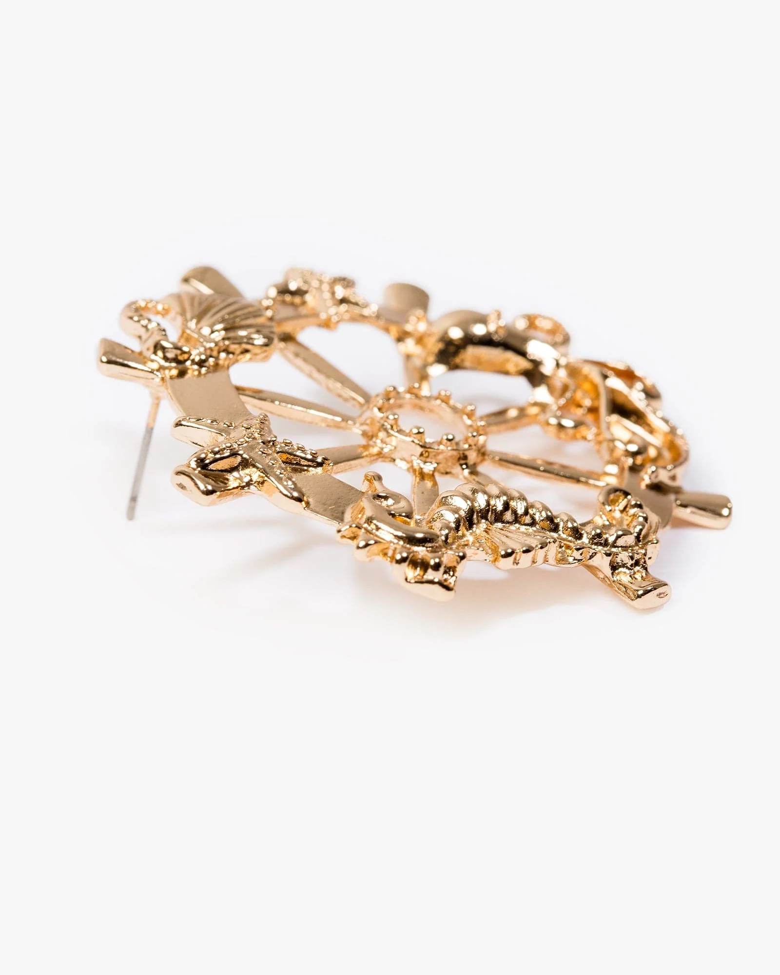 Gold Beach Charm Wheel Decor Earrings