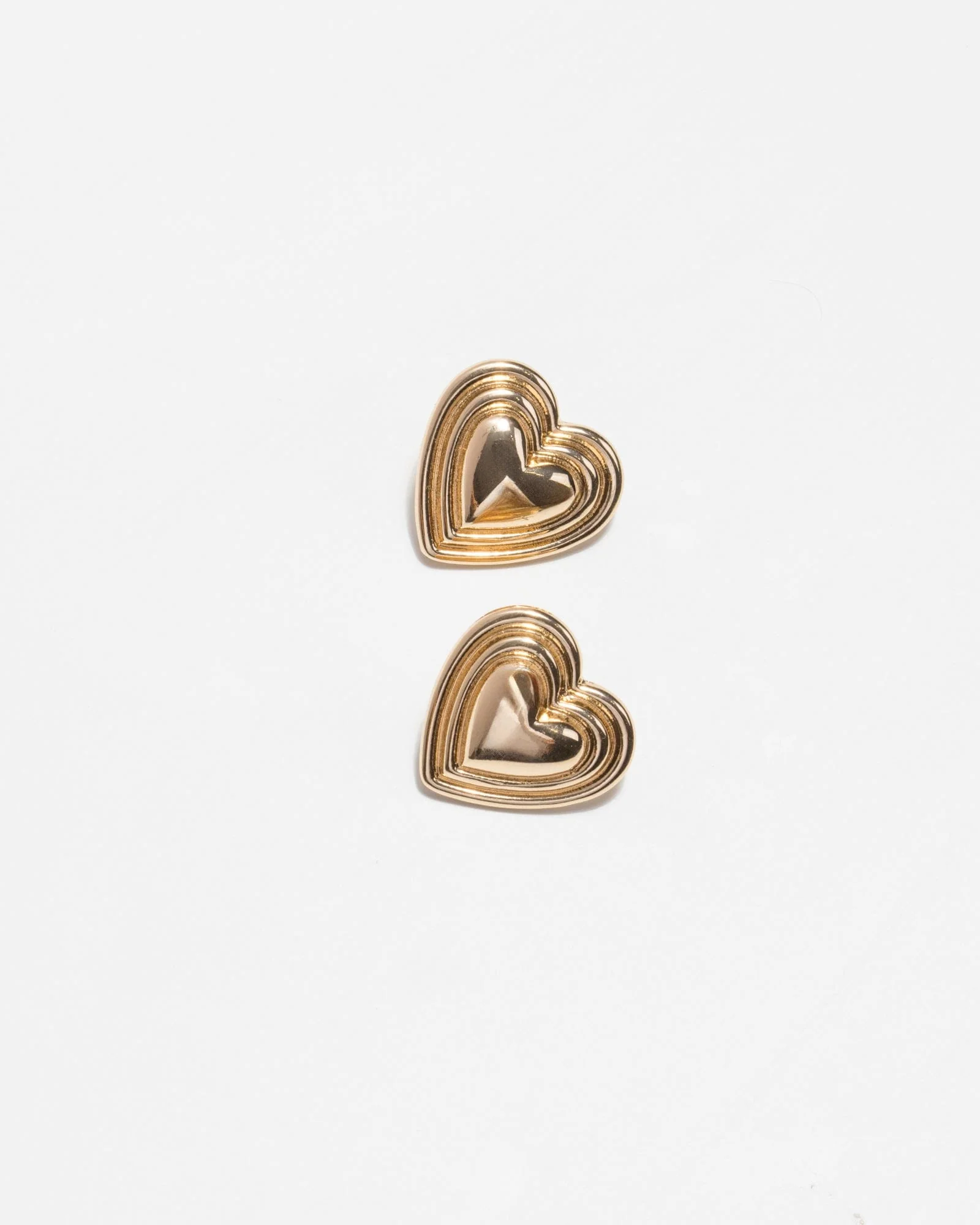 Gold Double Heart Stud Earrings