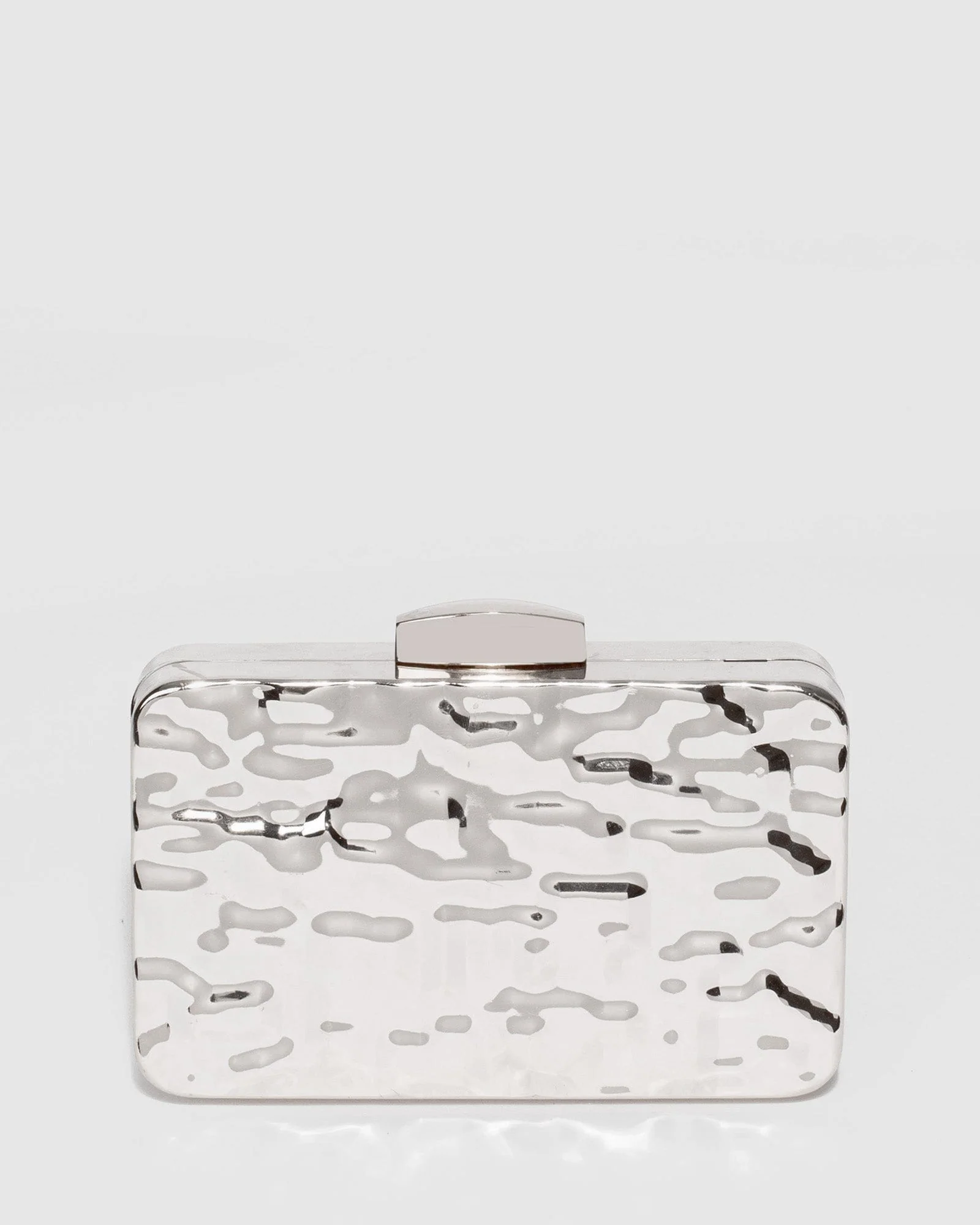 Silver Aurelia Textured Metal Clutch Bag