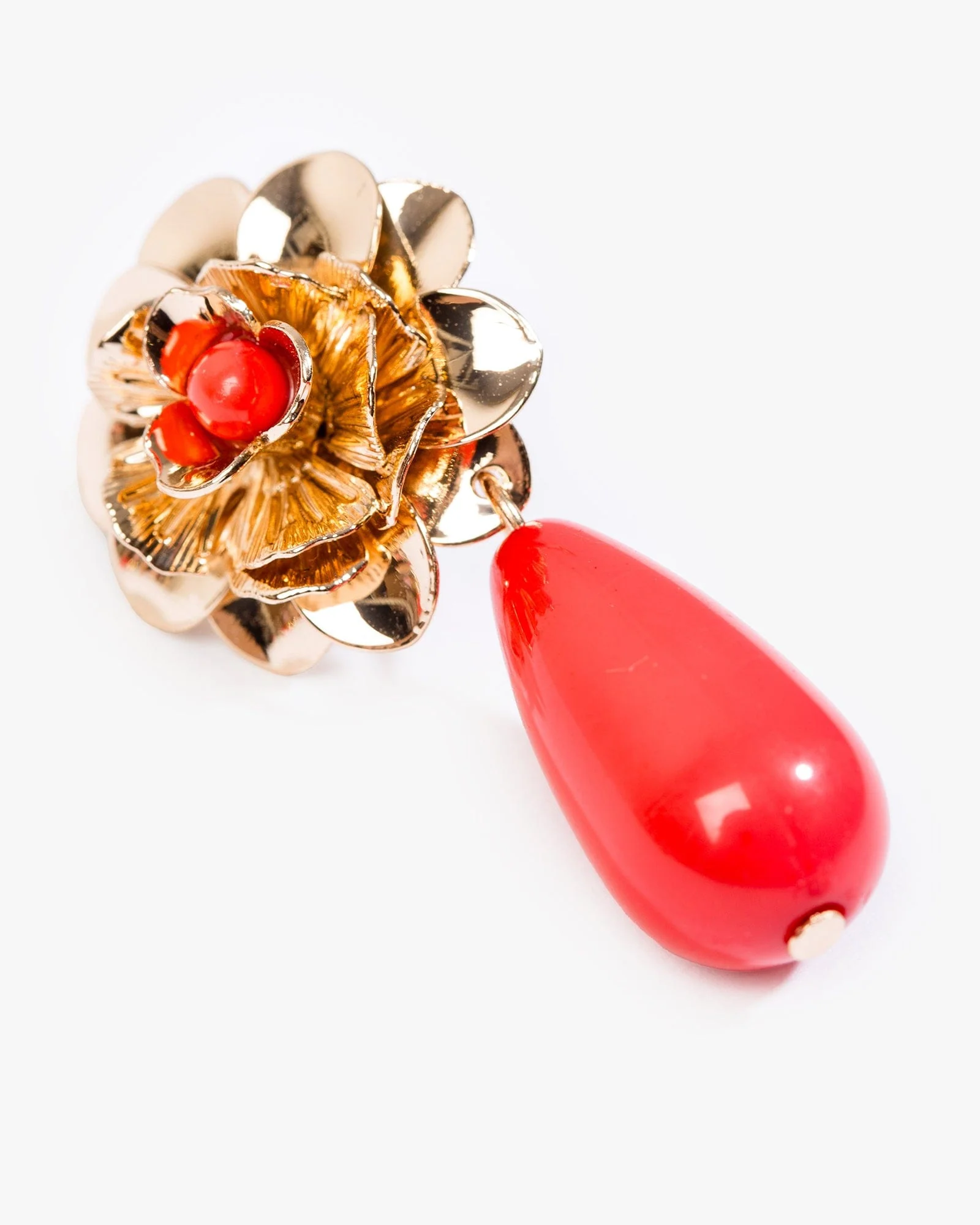 Red Metal Flower Bead Earrings