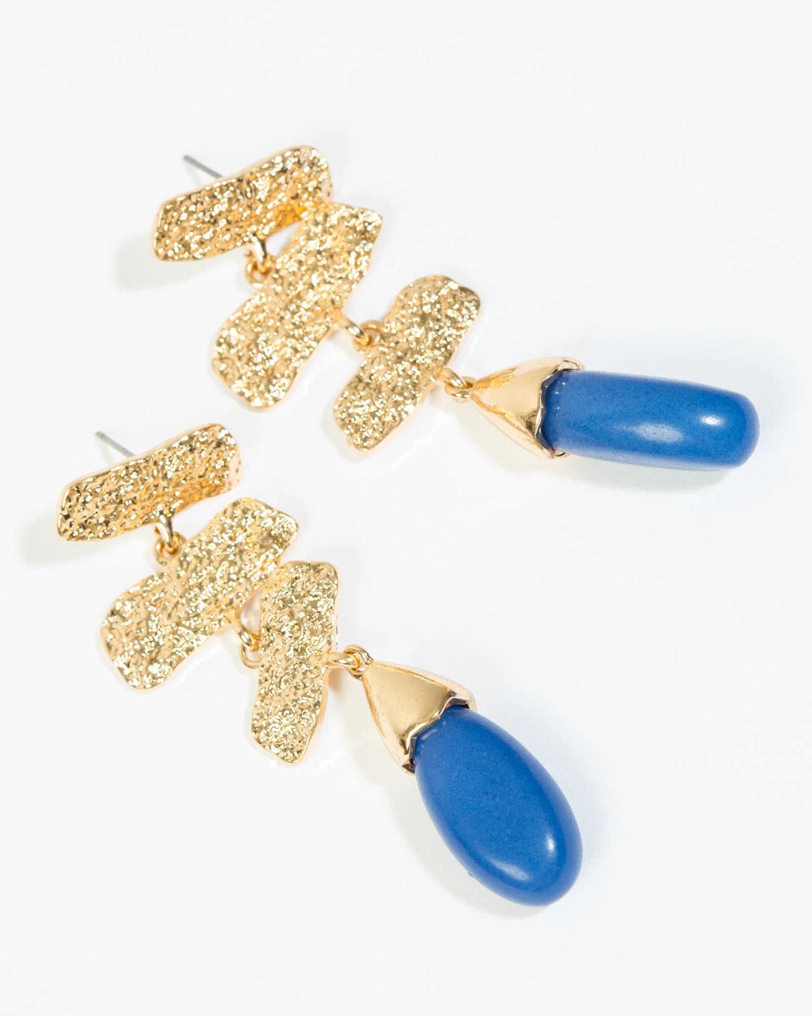 Blue Textural Bar Statement Earrings