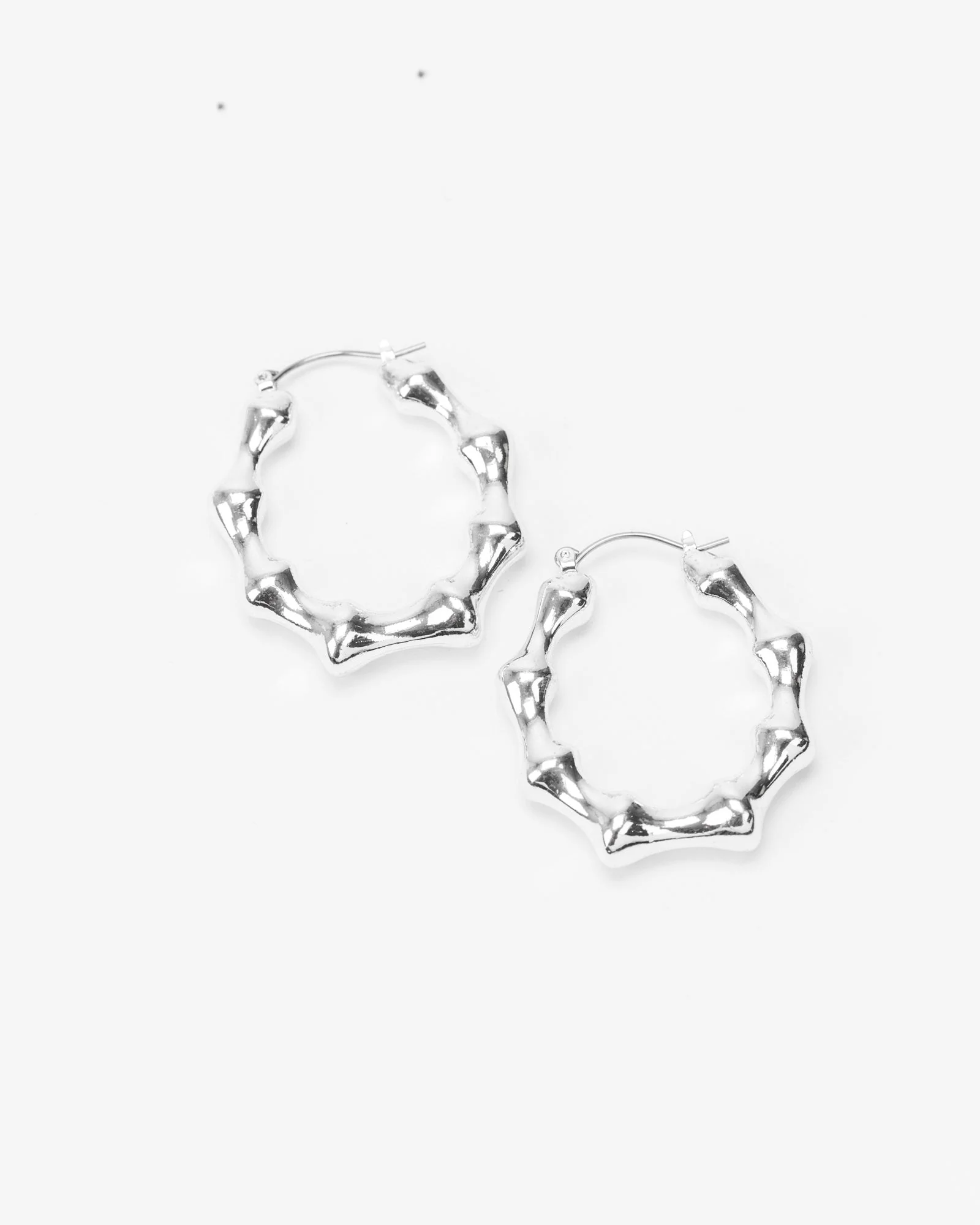 Silver Medium Bamboo Hoop Earrings