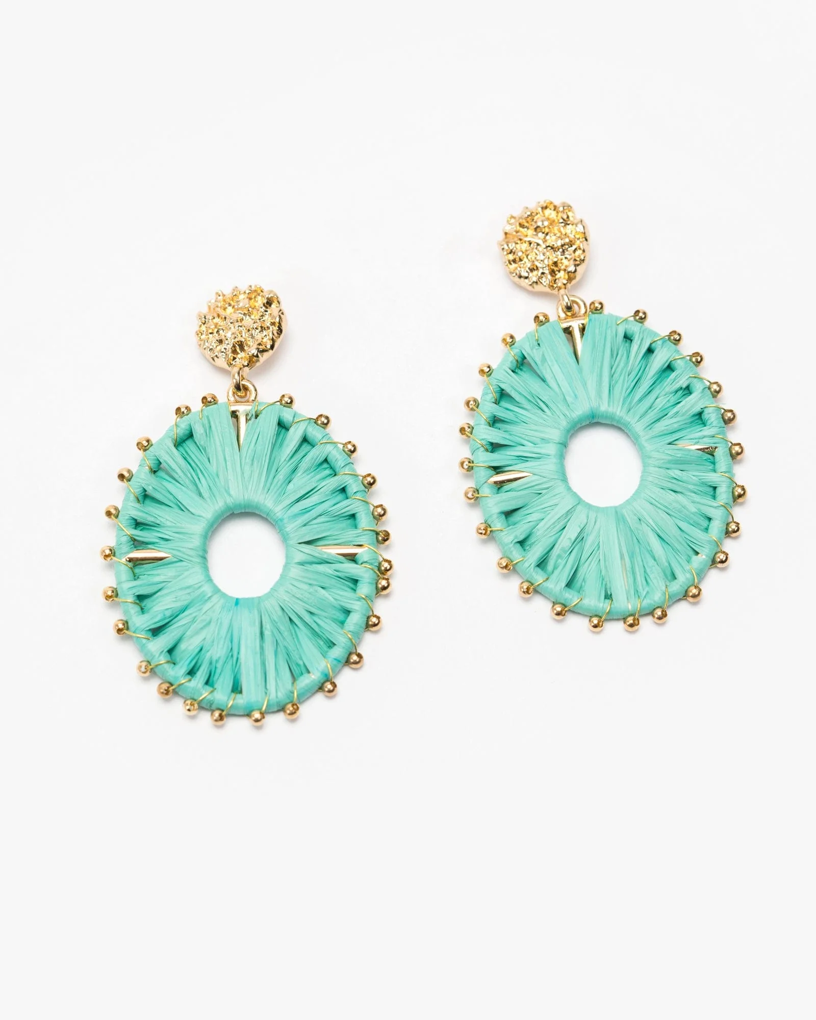 Green Wrapped Oval Drop Earrings