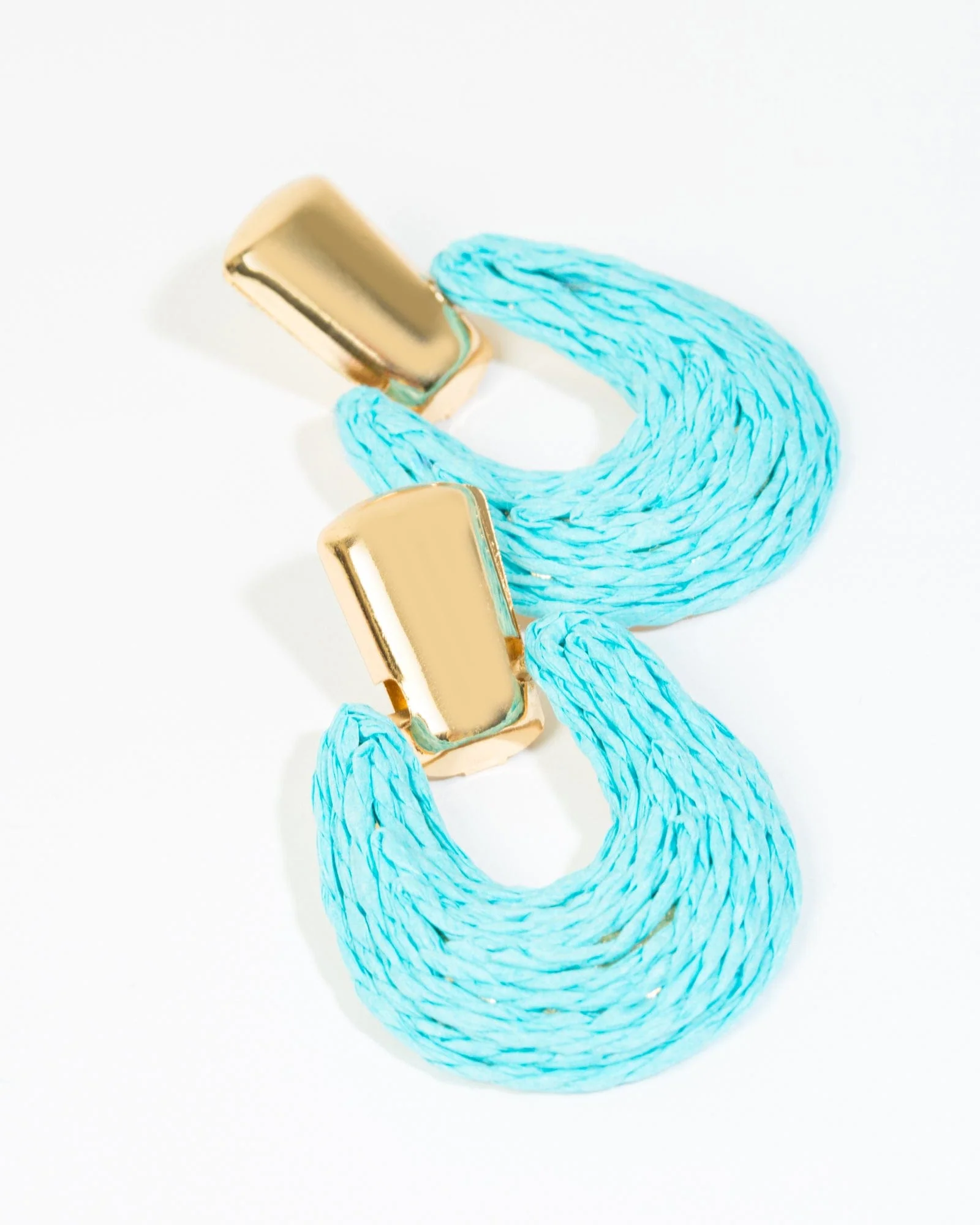 Blue Straw Look Doorknocker Earrings
