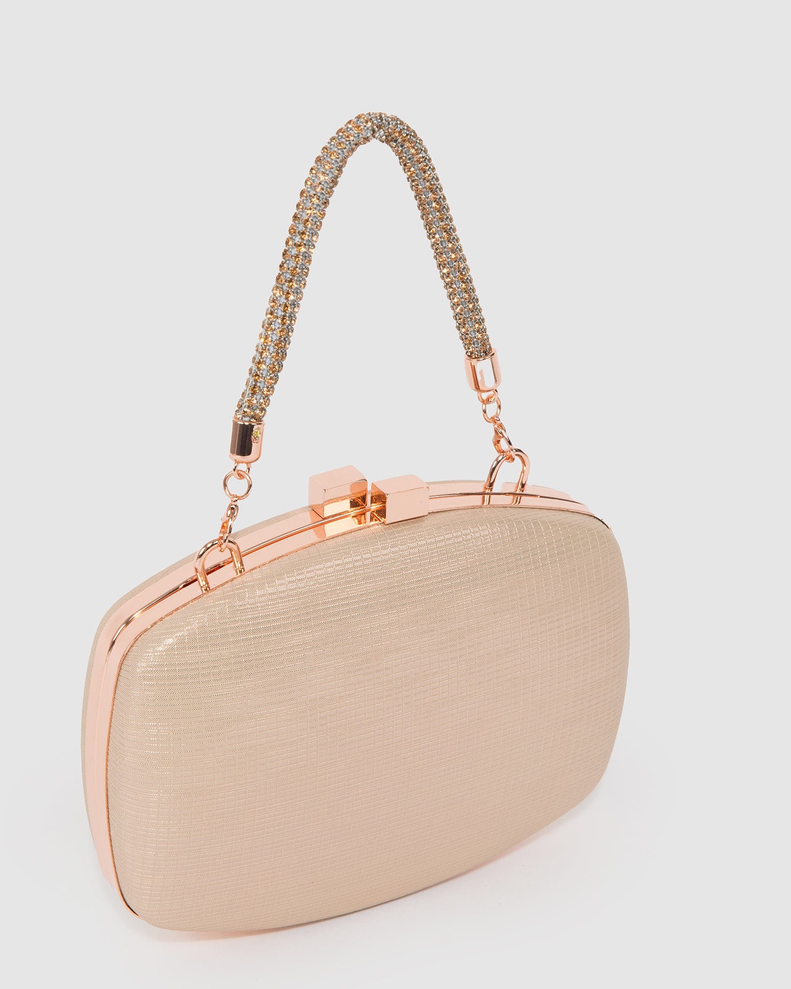 Rose Gold Eden Crystal Handle Clutch Bag