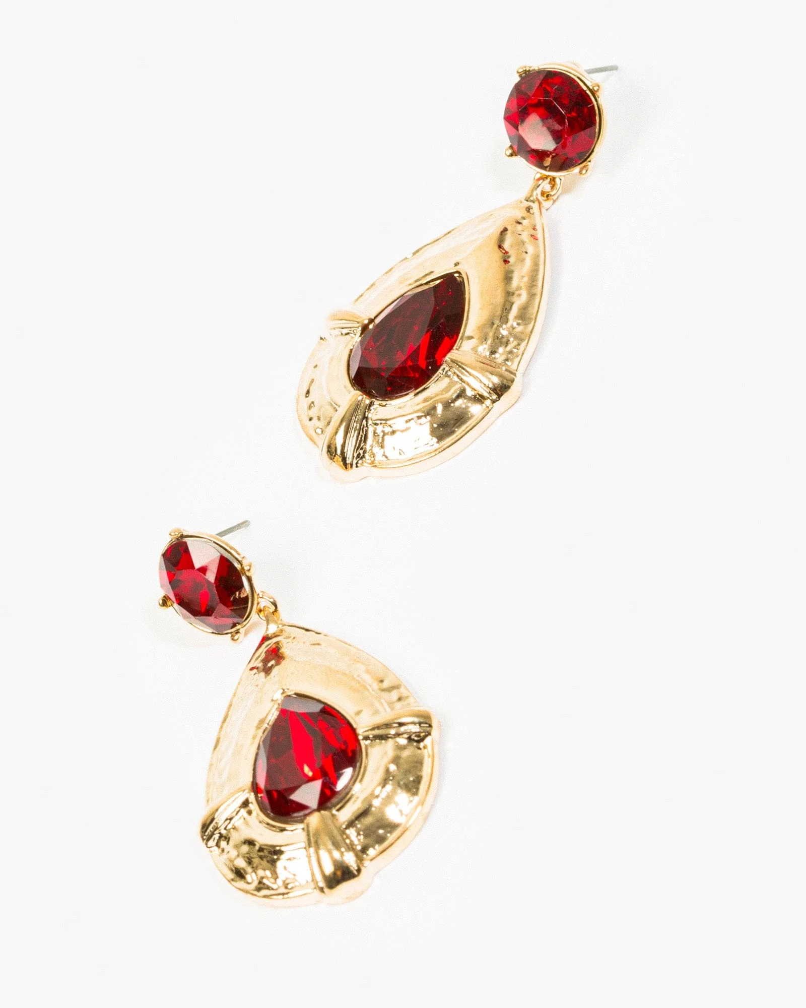 Red Textured Framed Tear Drop Earrings