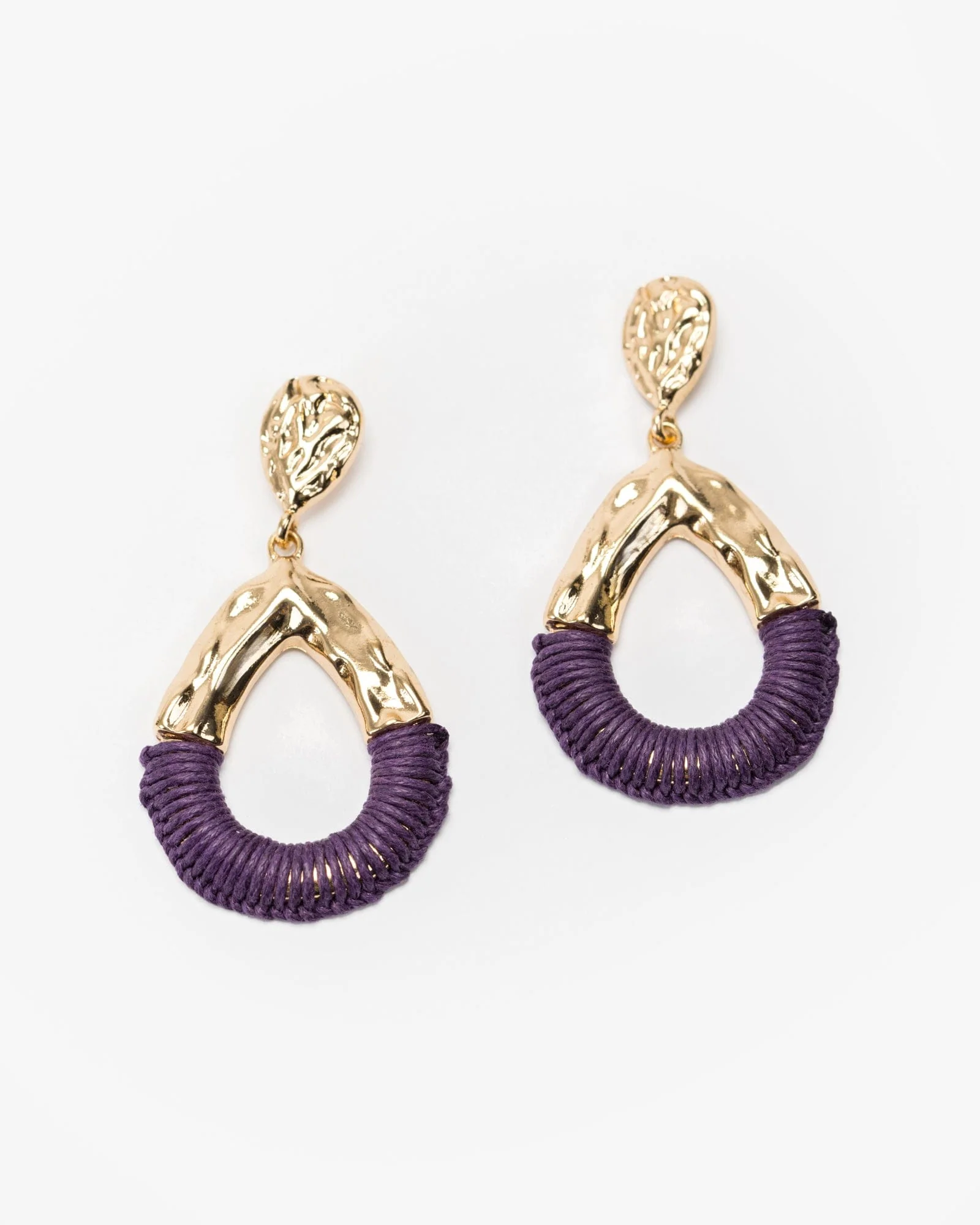 Purple Thread Wrapped Tear Earrings