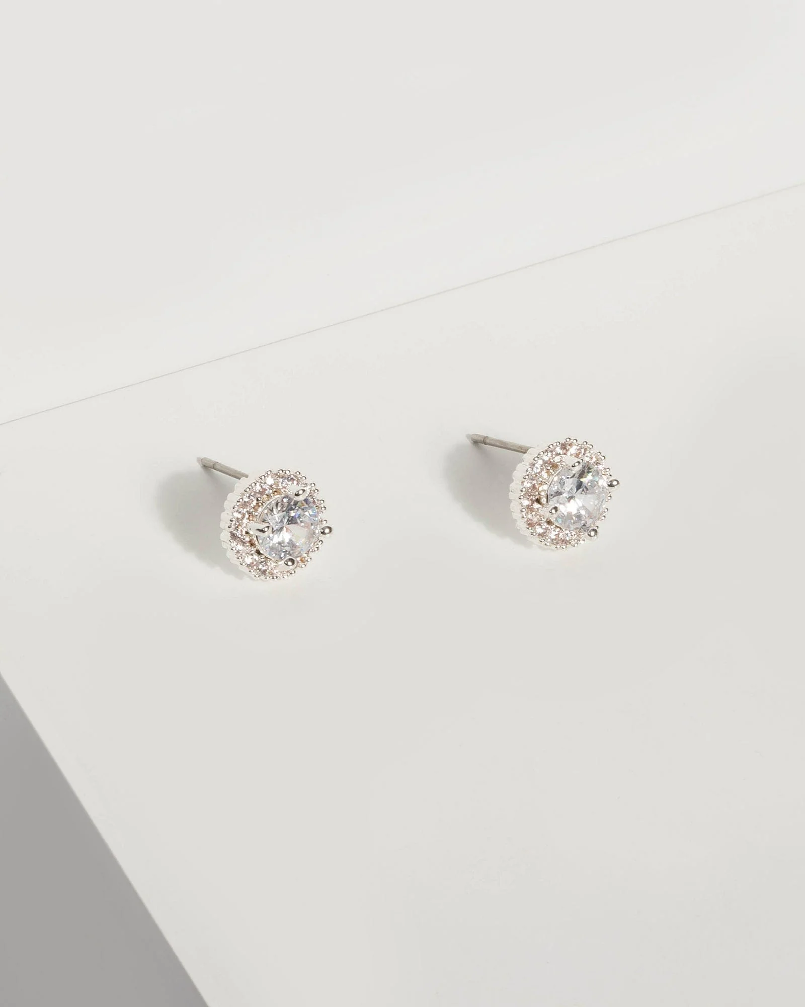 Silver 10mm Cubic Zirconia Halo Round Stud Earrings