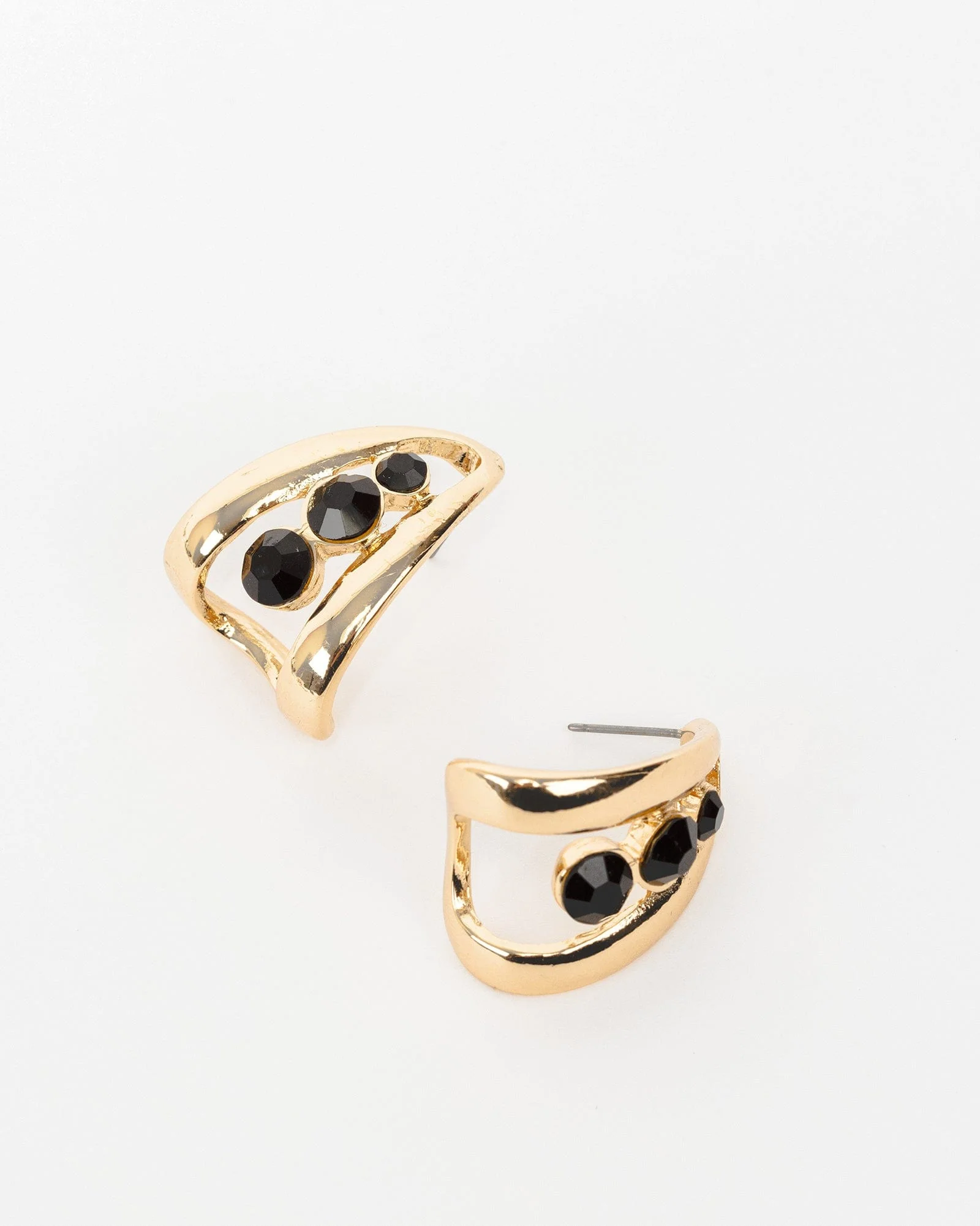 Black Crystal Lined Hoop Earrings