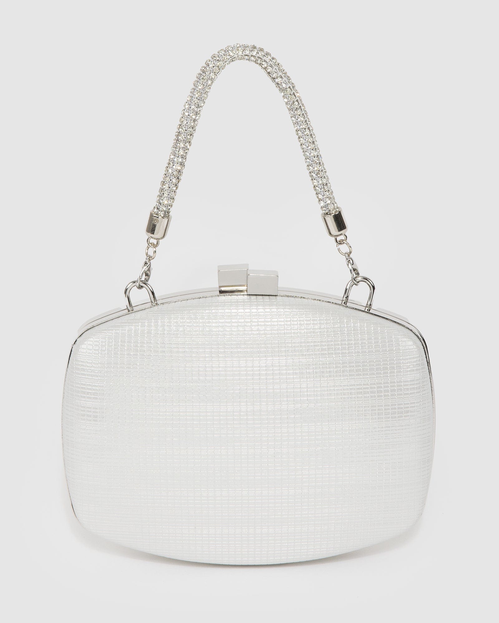 Silver Eden Crystal Handle Clutch Bag