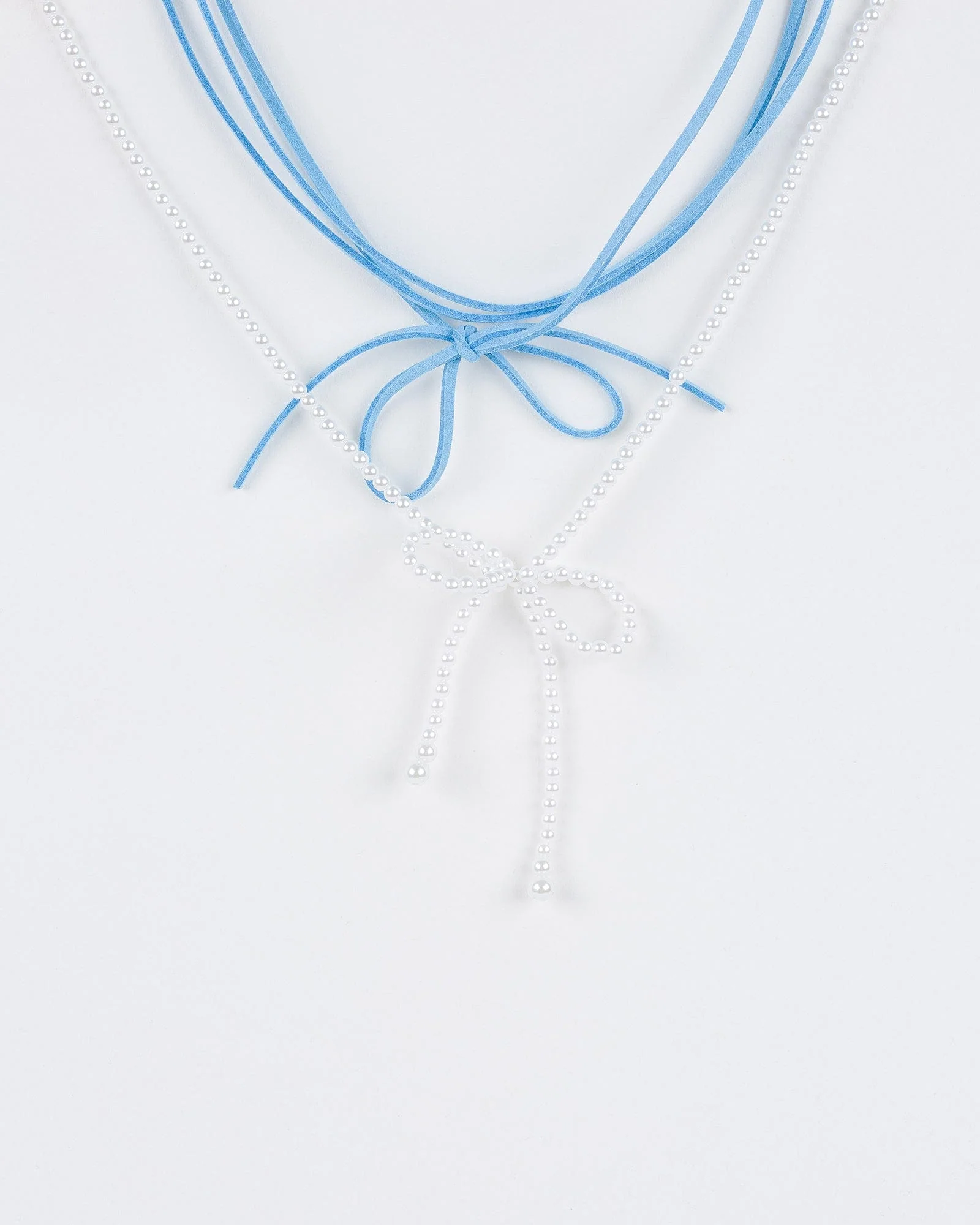 Blue 2 Pack Pearl Bow And String Necklace