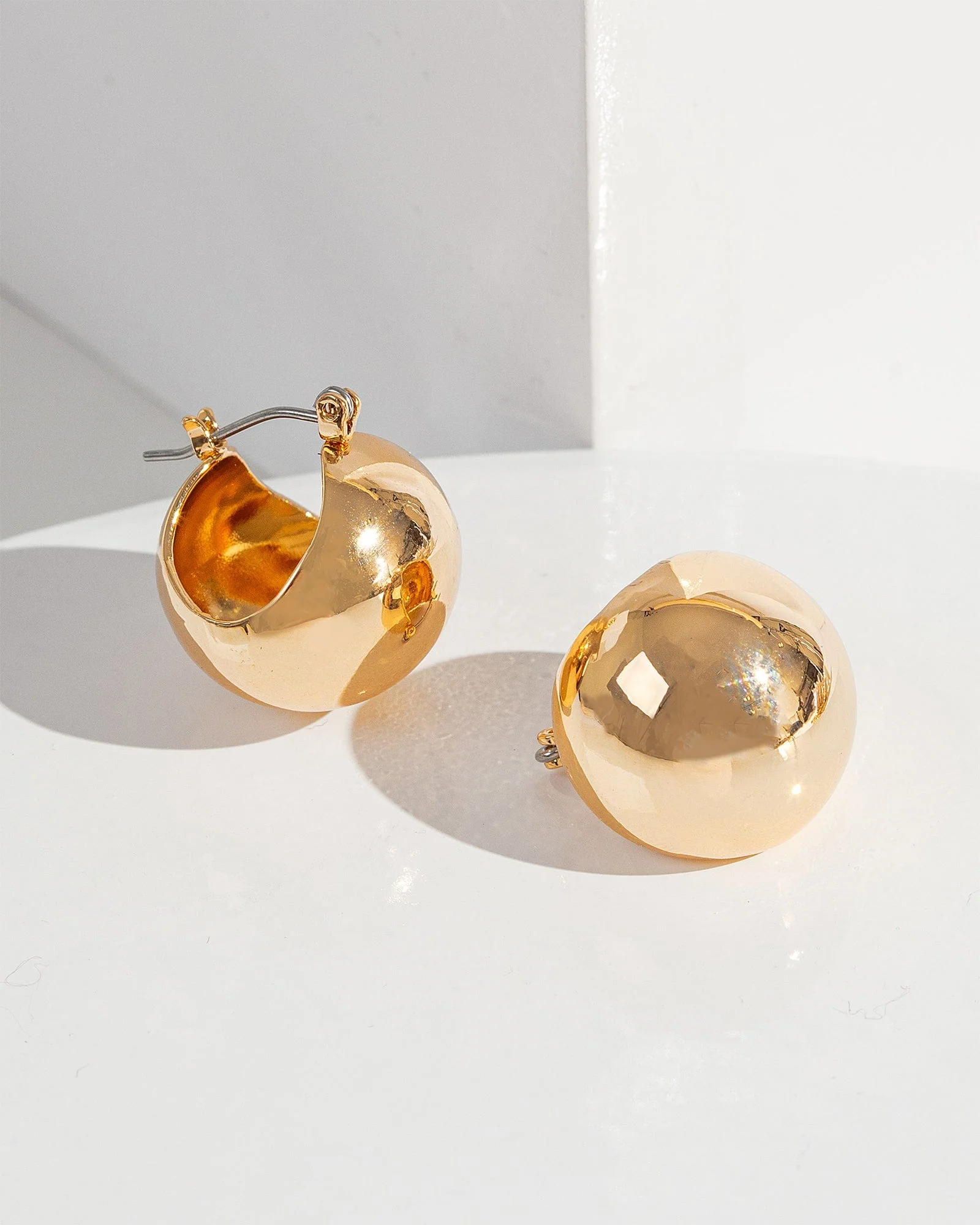 Gold Ball Hoop Huggie Earrings