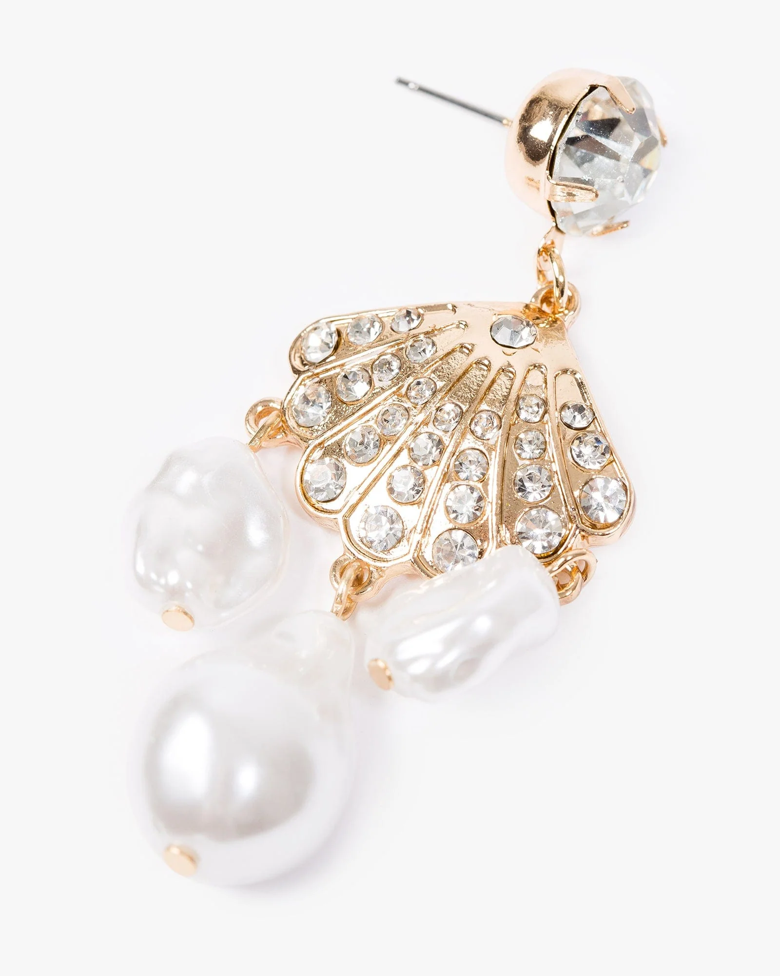 Gold Triple Pearl Drop Sea Charm Earrings