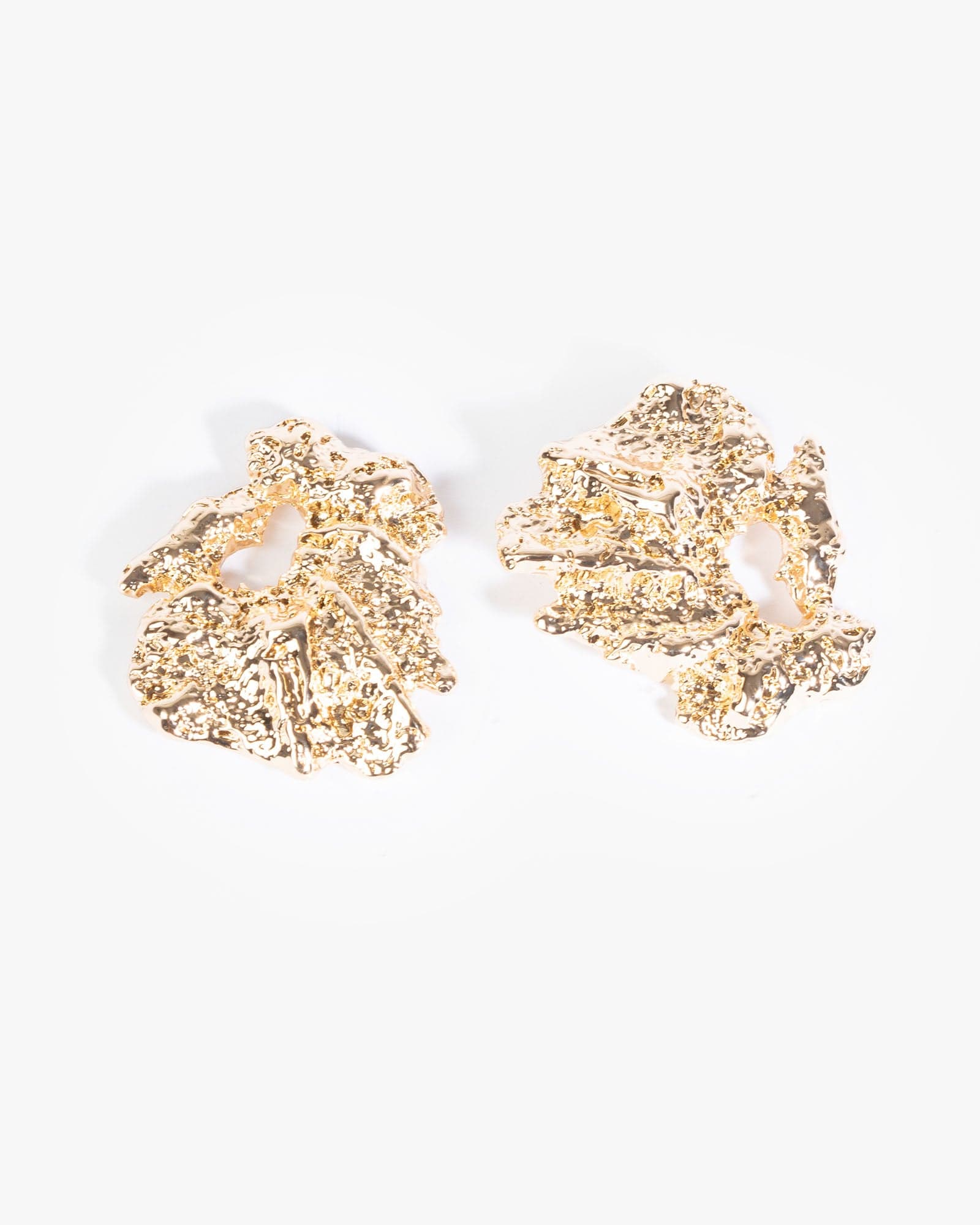 Gold Crumpled Metal Statement Stud Earrings