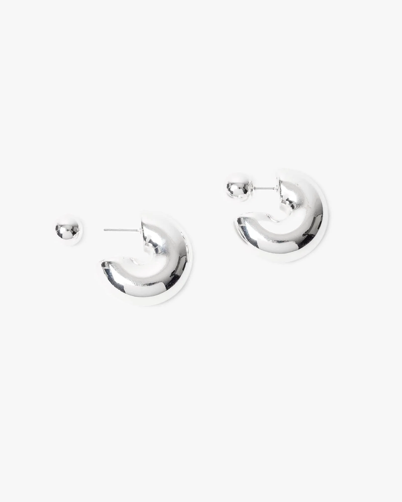 Silver Chubby Front Back Hoop Earrings