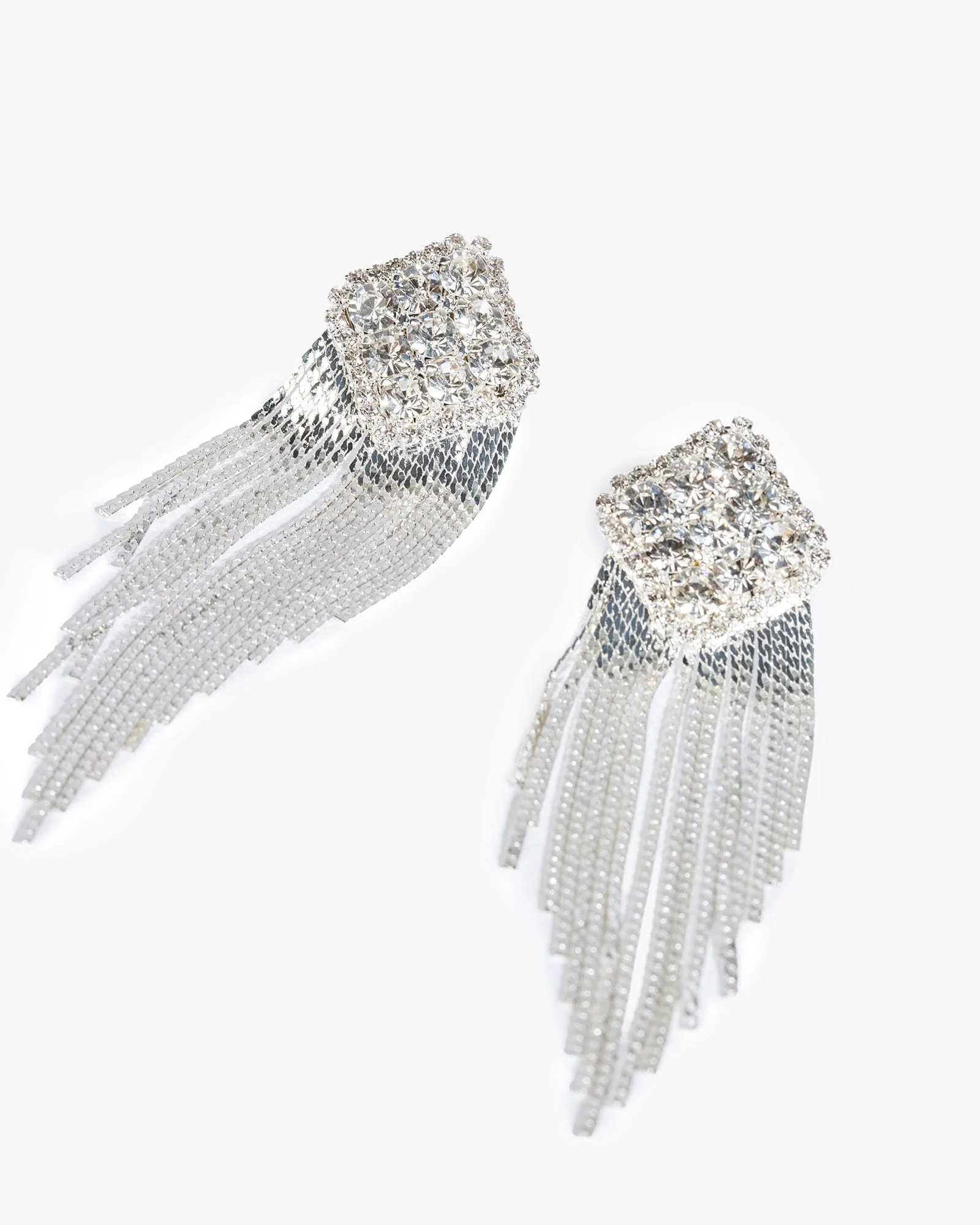 Crystal Diamond Chain Tassel Statement Earrings