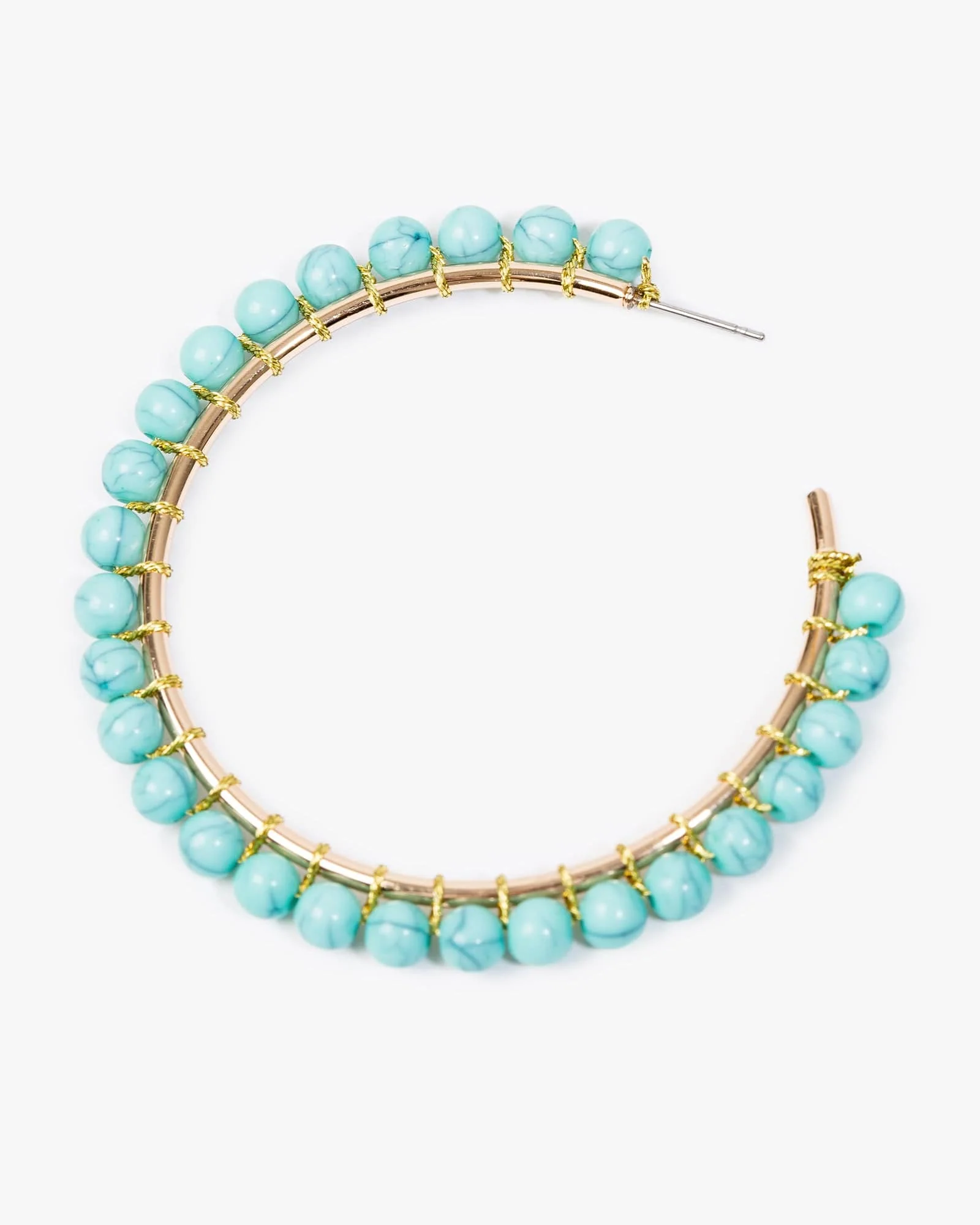 Blue Bead Embellished Hoop Earrings