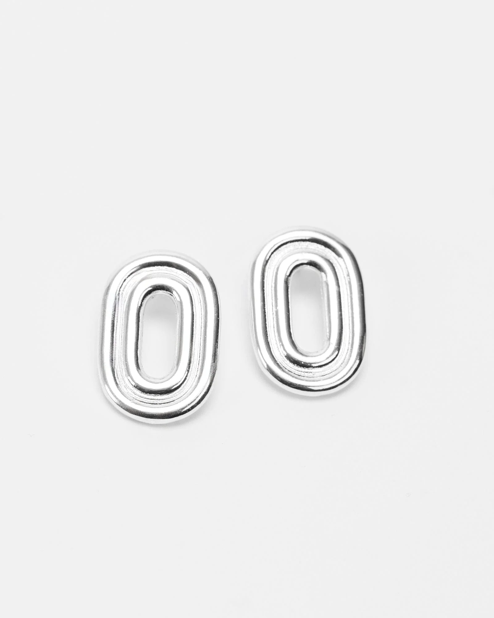 Silver Oval Statement Stud Earrings
