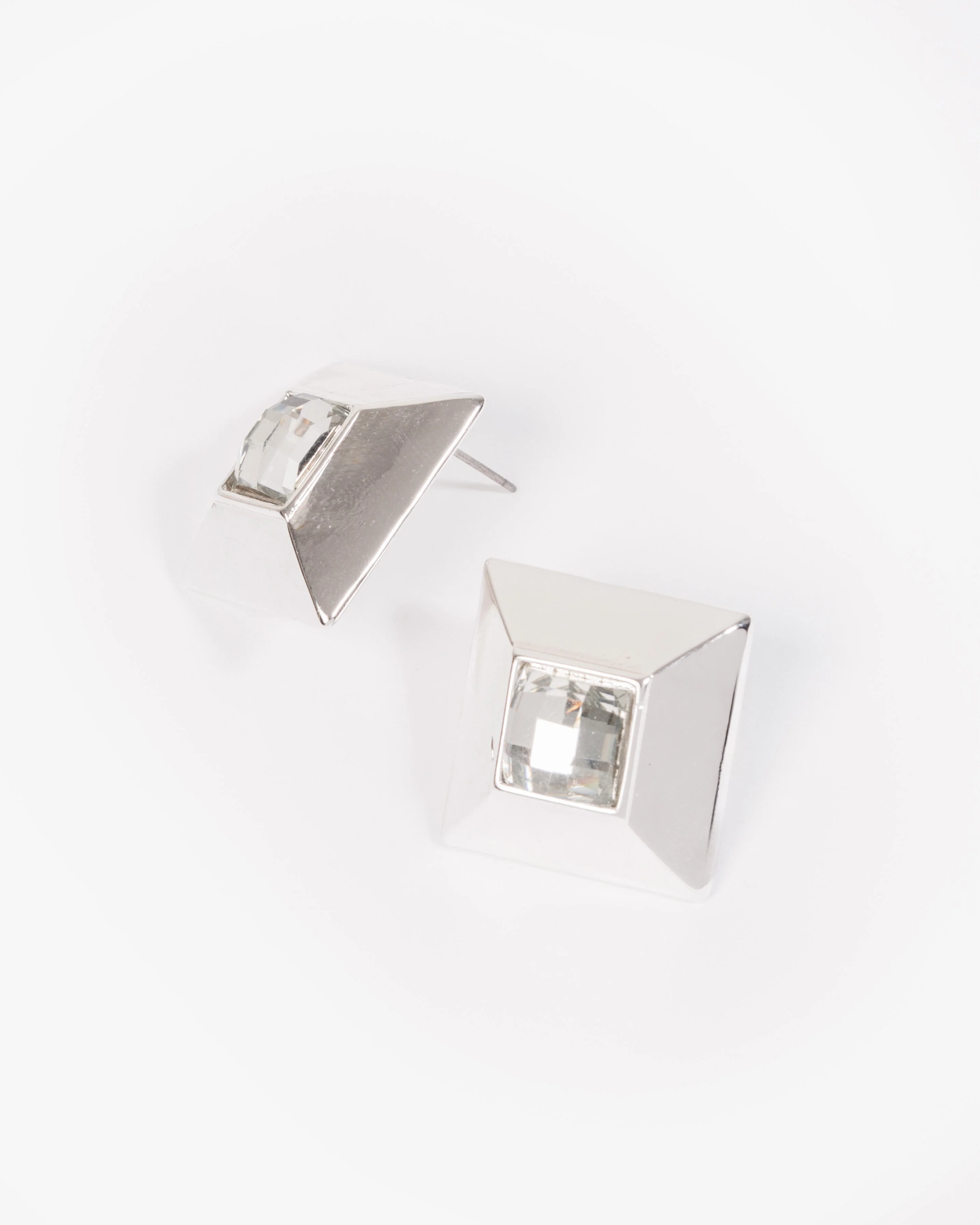 Silver Square Statement Stud Earrings