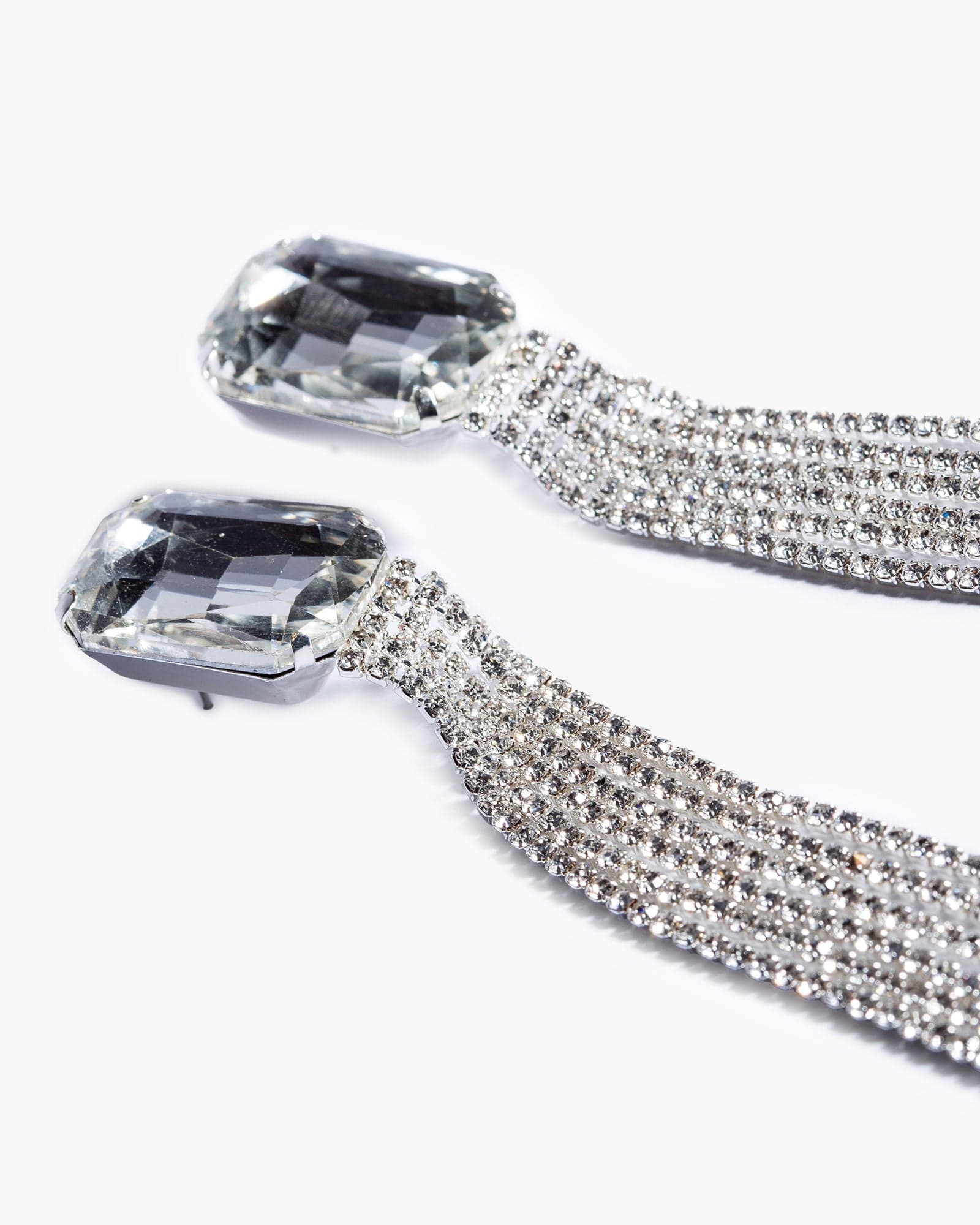 Crystal Silver Tassel Statement Earrings