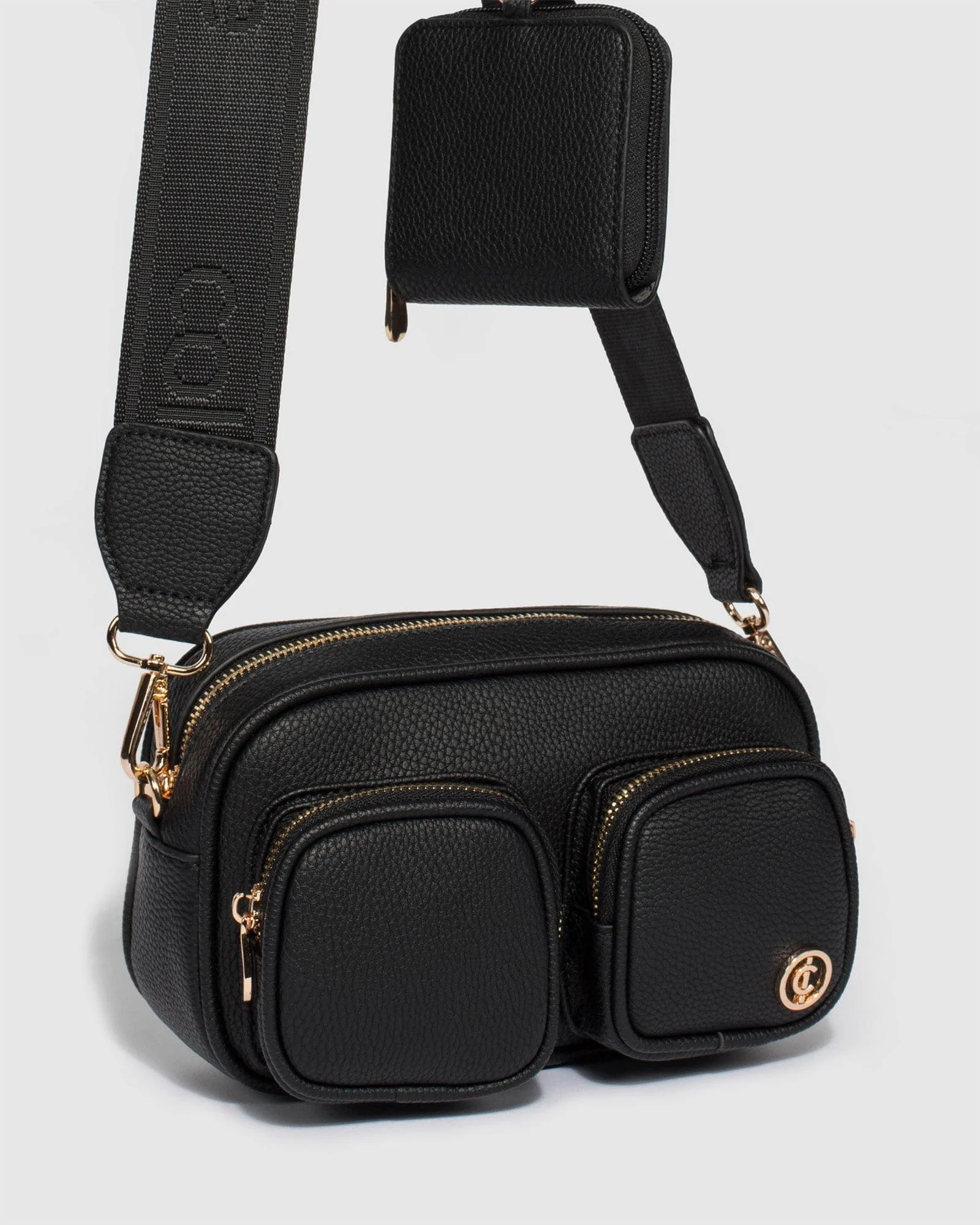 Black Amalia Double Pocket Crossbody Bag