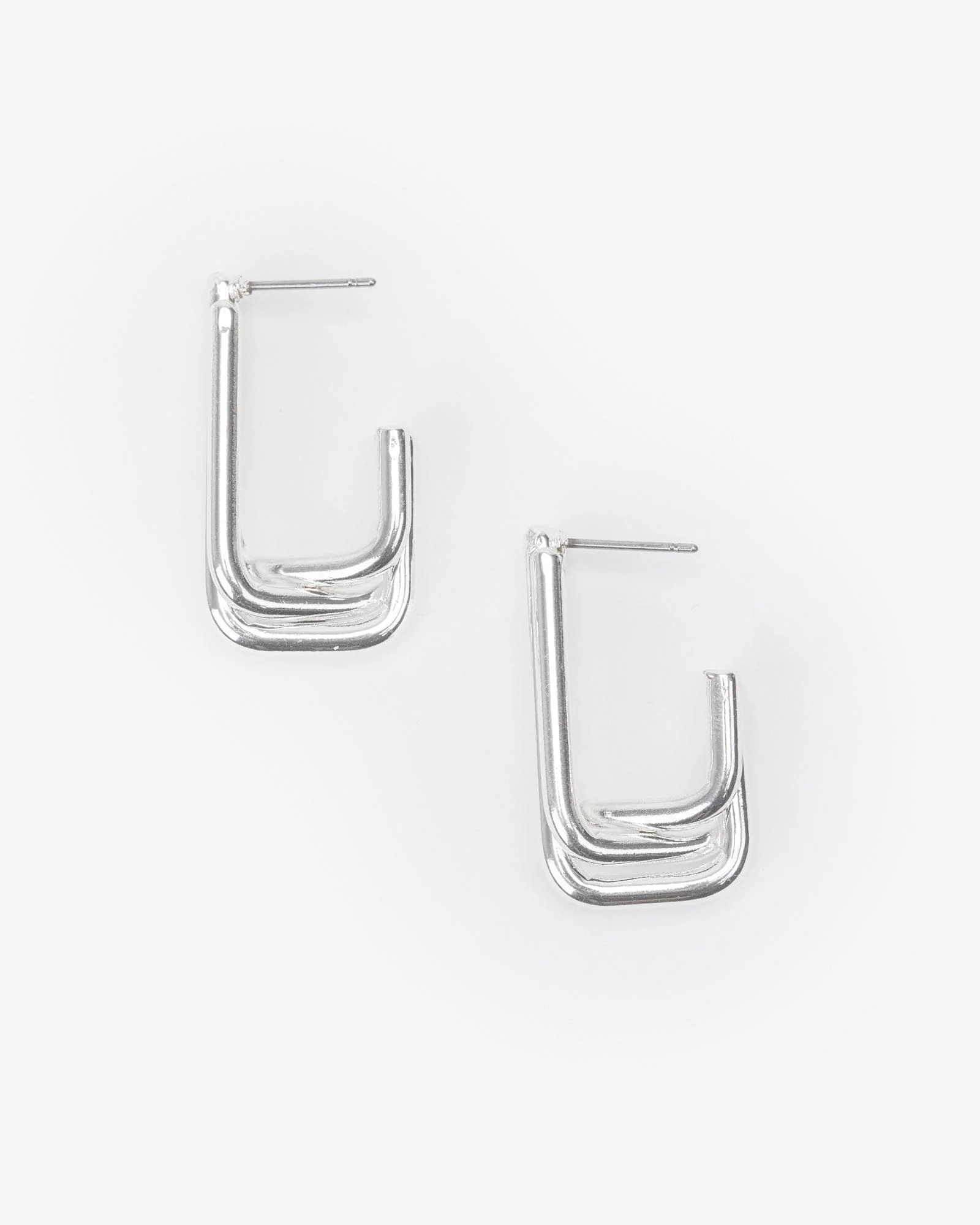 Silver 3 Bar Rectangular Hoop Earrings