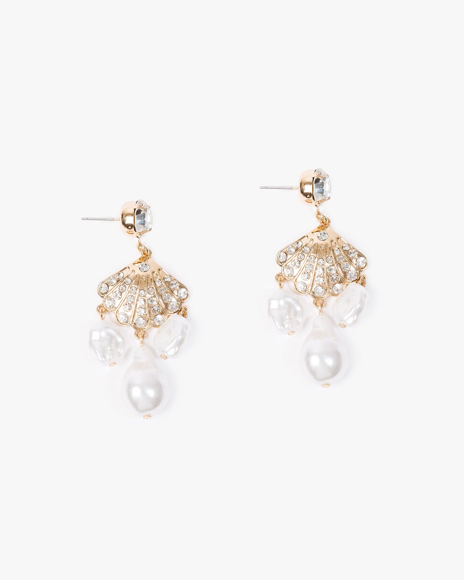Gold Triple Pearl Drop Sea Charm Earrings