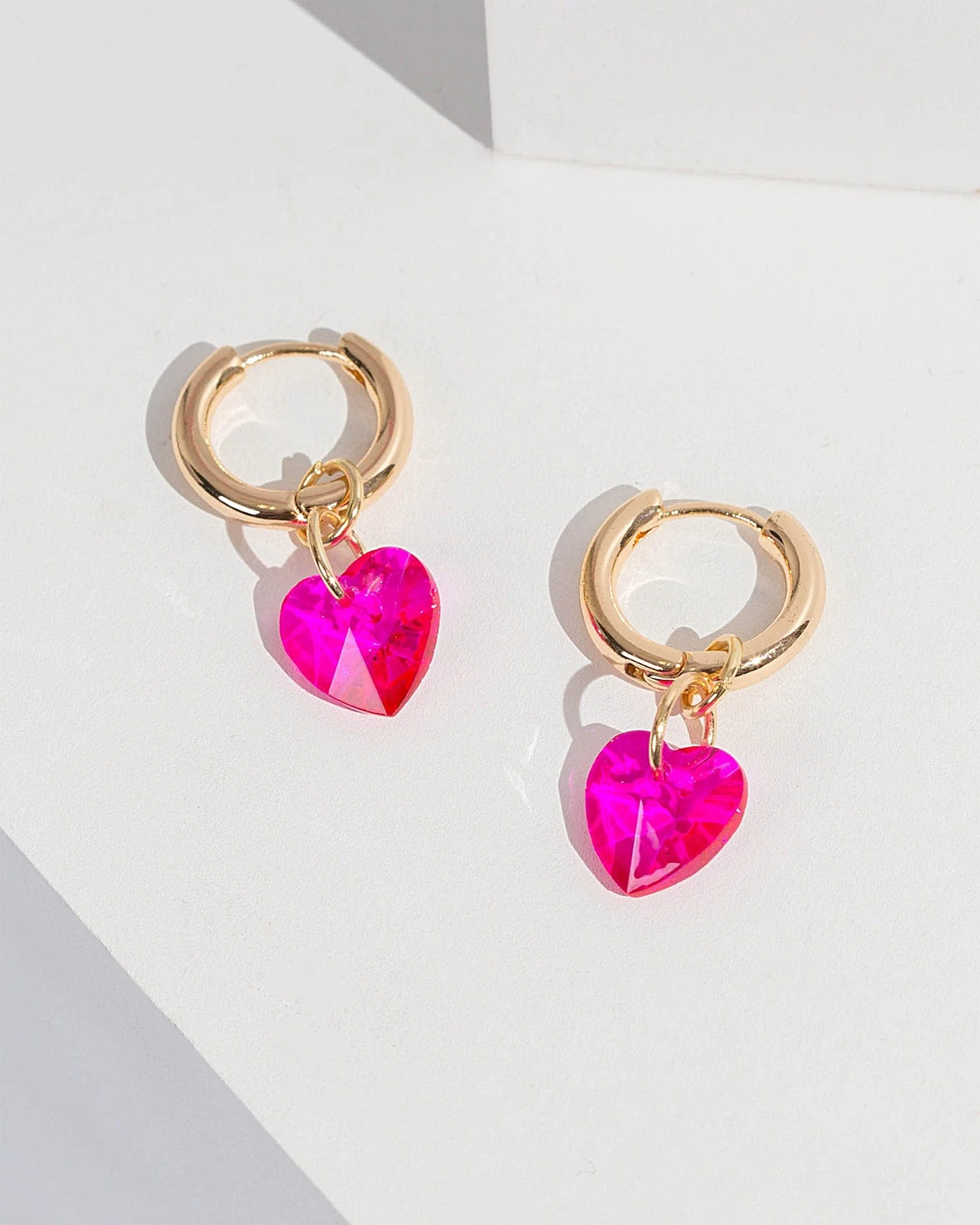 Pink Heart Huggie Hoop Earrings