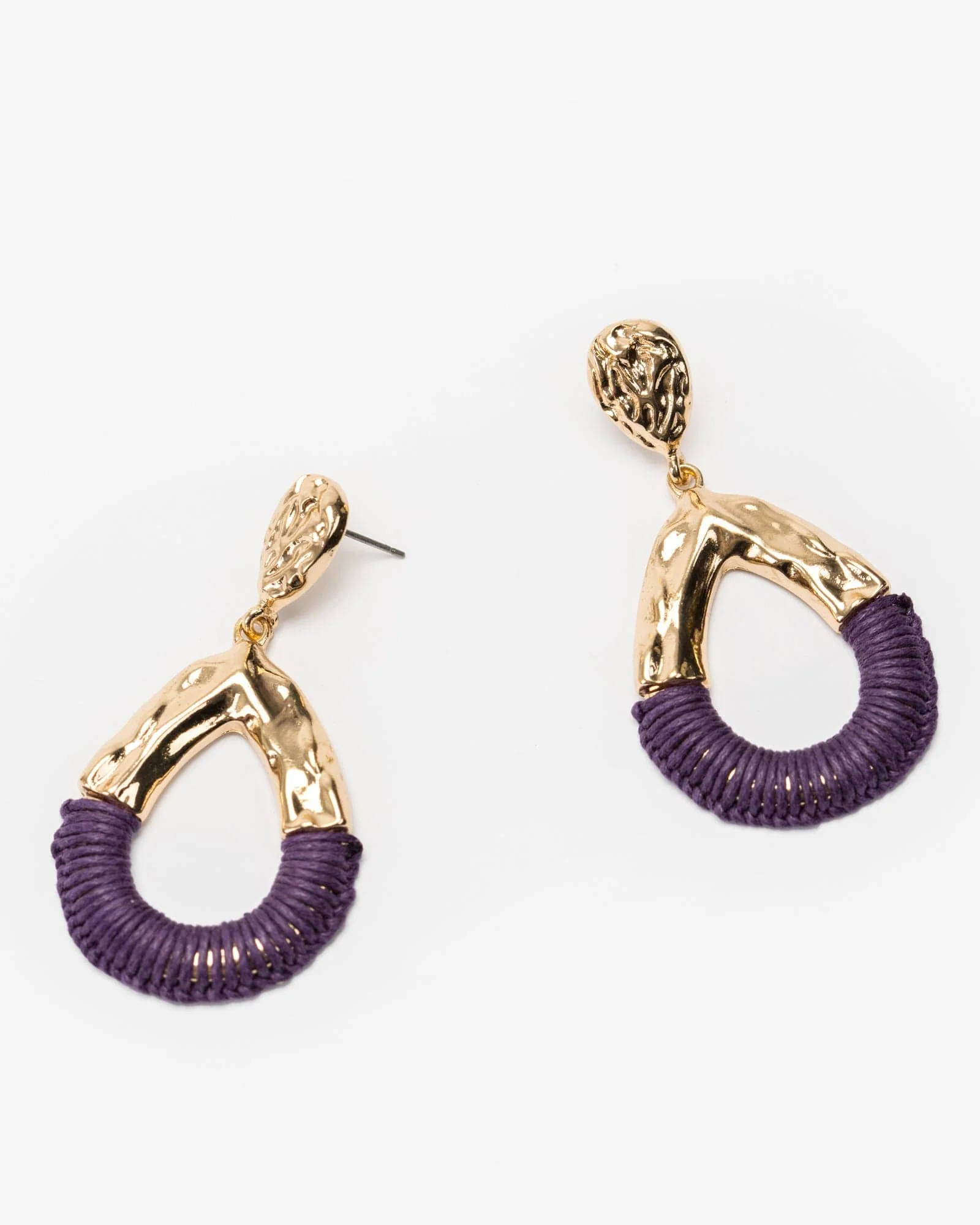 Purple Thread Wrapped Tear Earrings