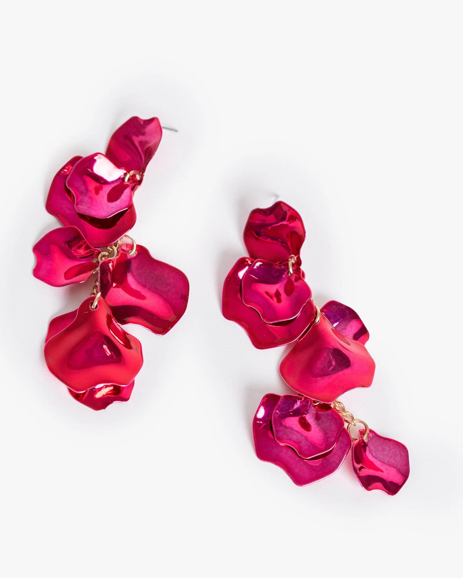 Fuschia Coloured Metal Leaf Earrings