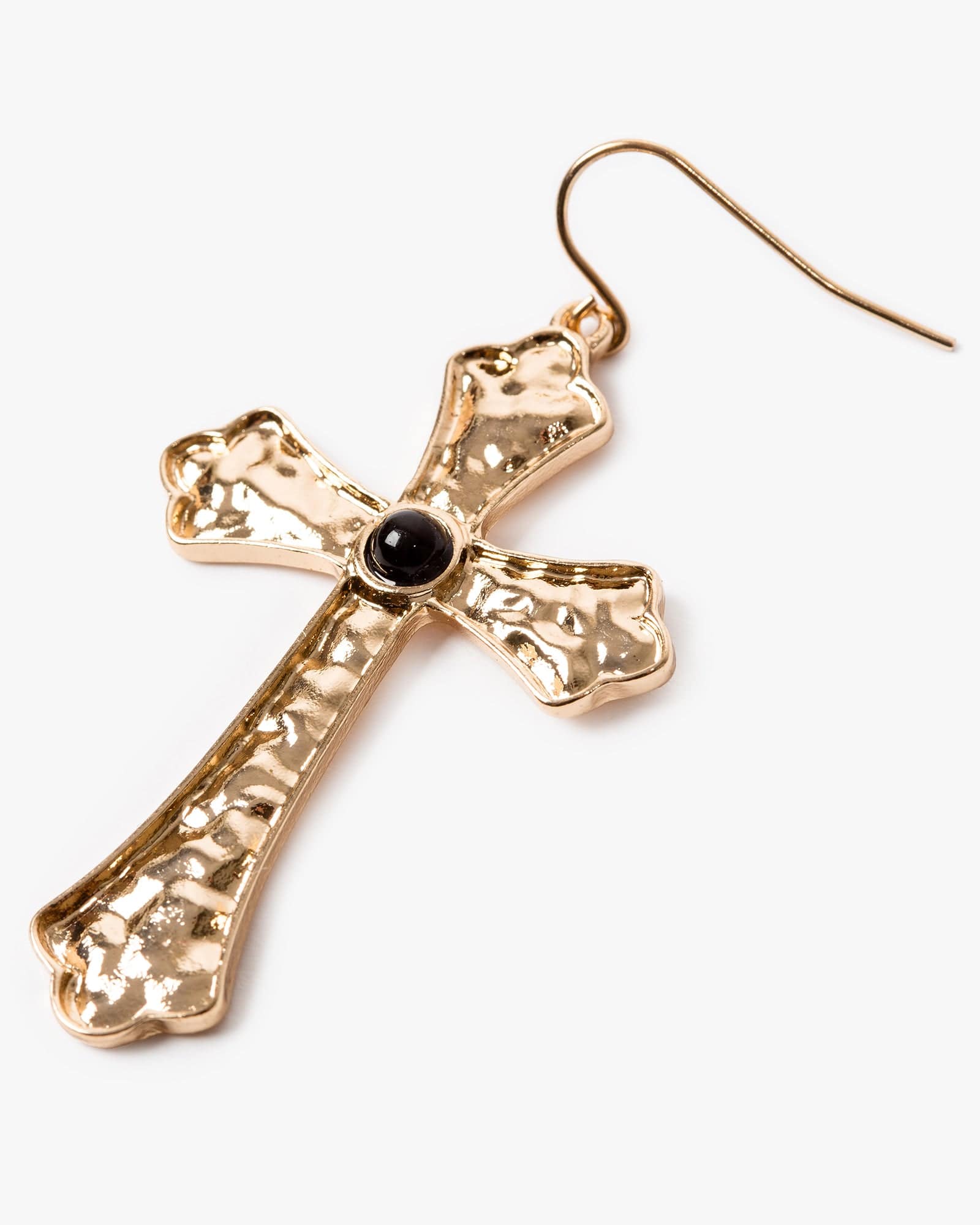 Black Textural Cross Hook Earrings