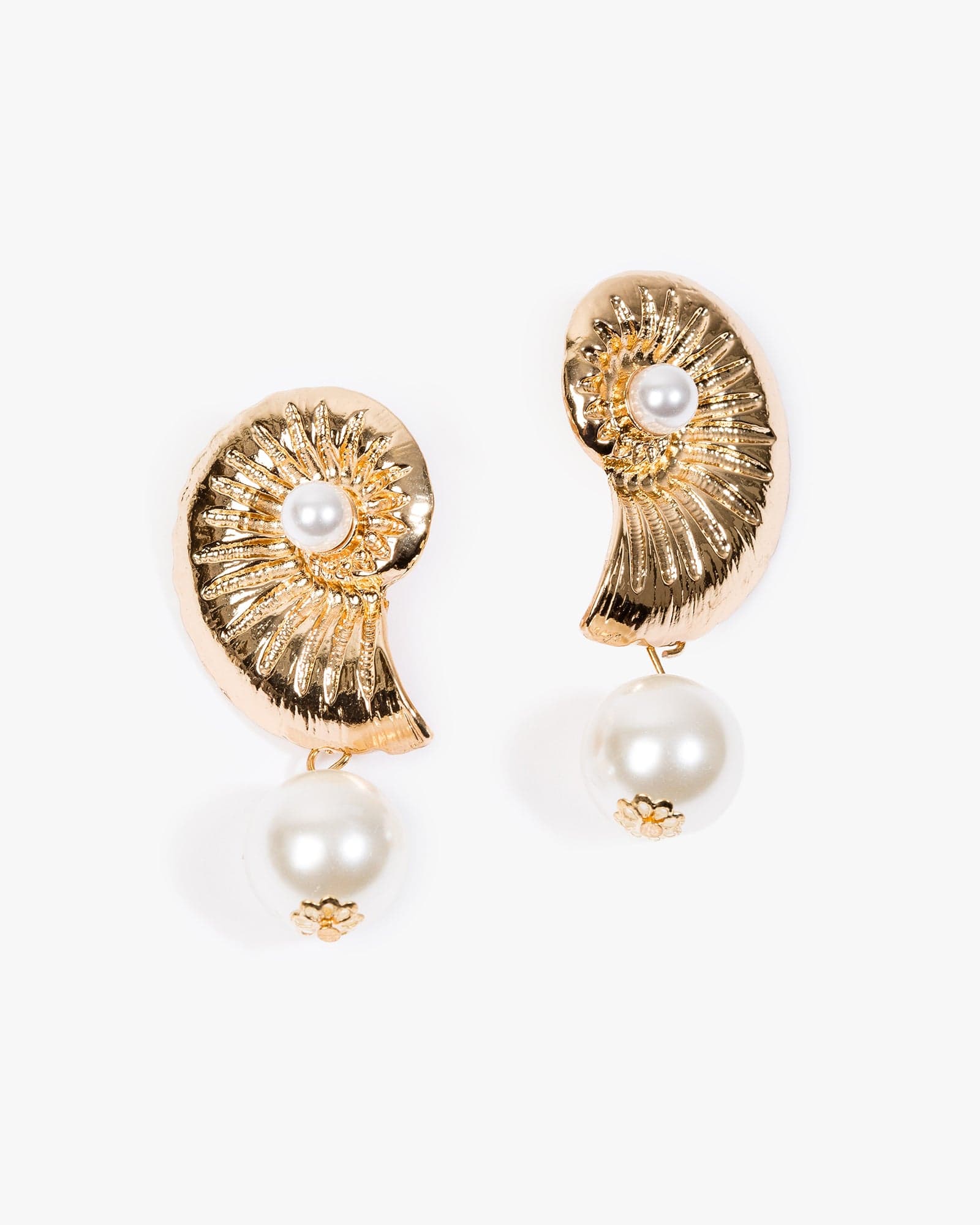 Gold Swirl Beach Charm Pearl Detail Earrings