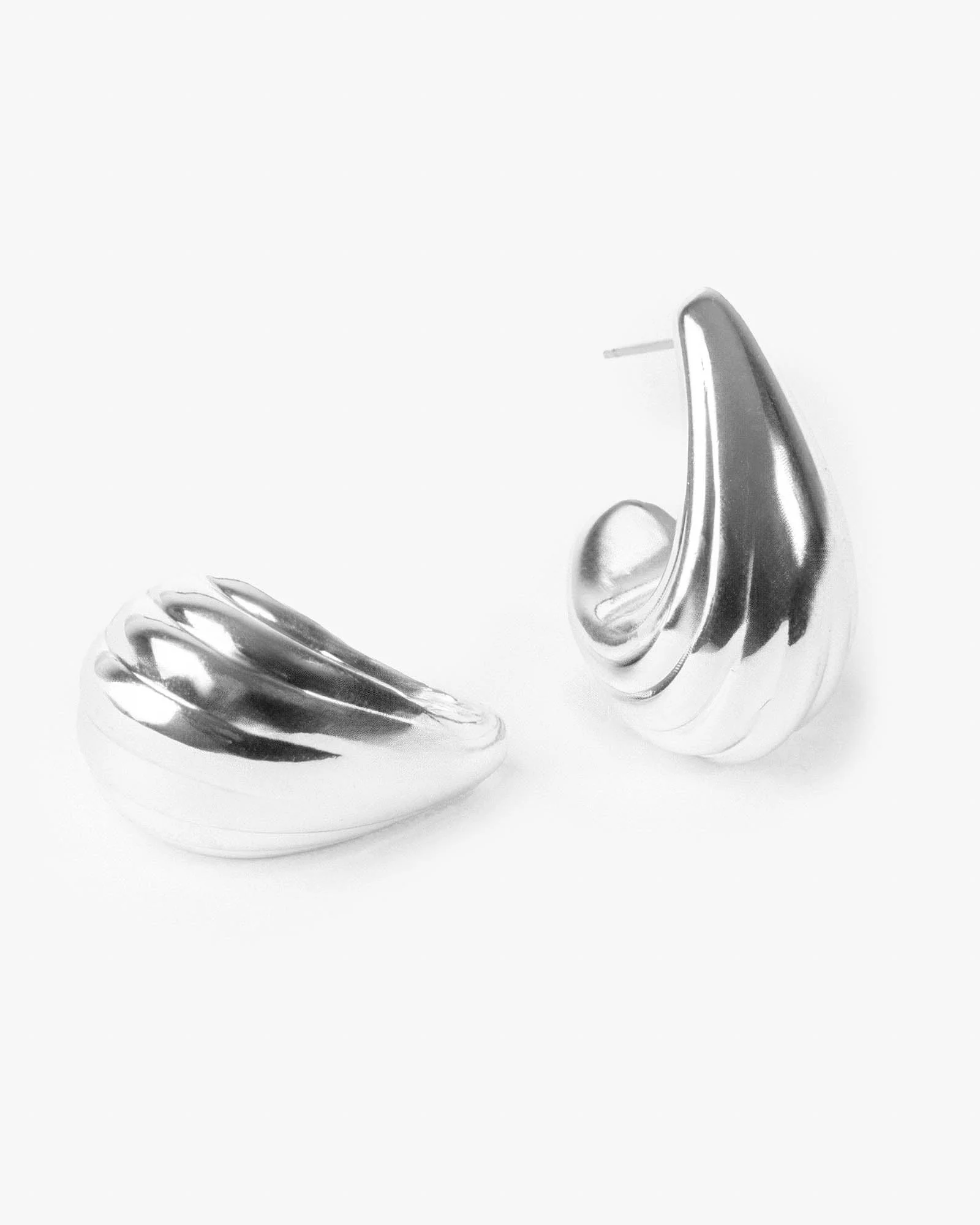 Silver Textured Tear Drop Stud Earrings