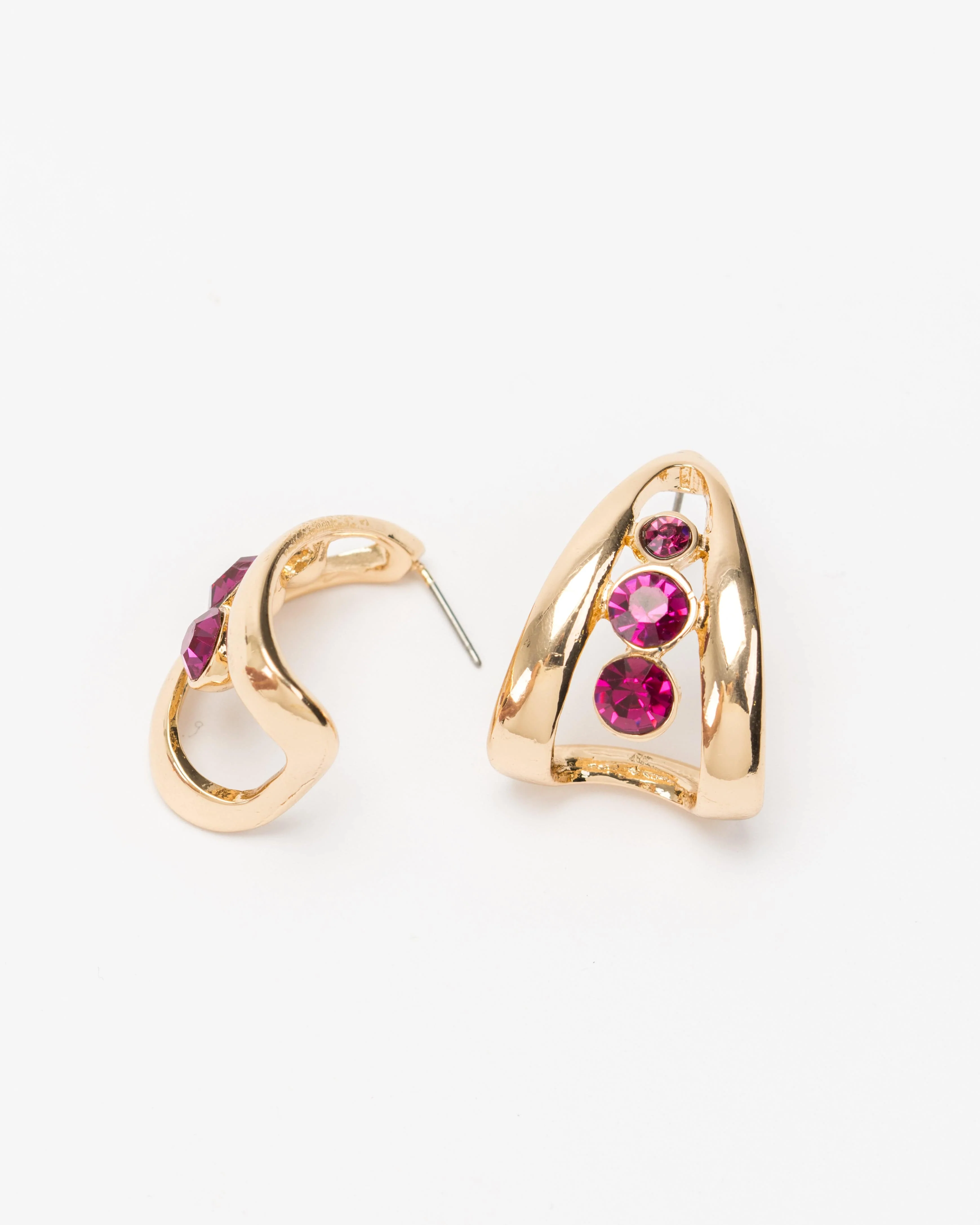 Pink Crystal Lined Hoop Earrings