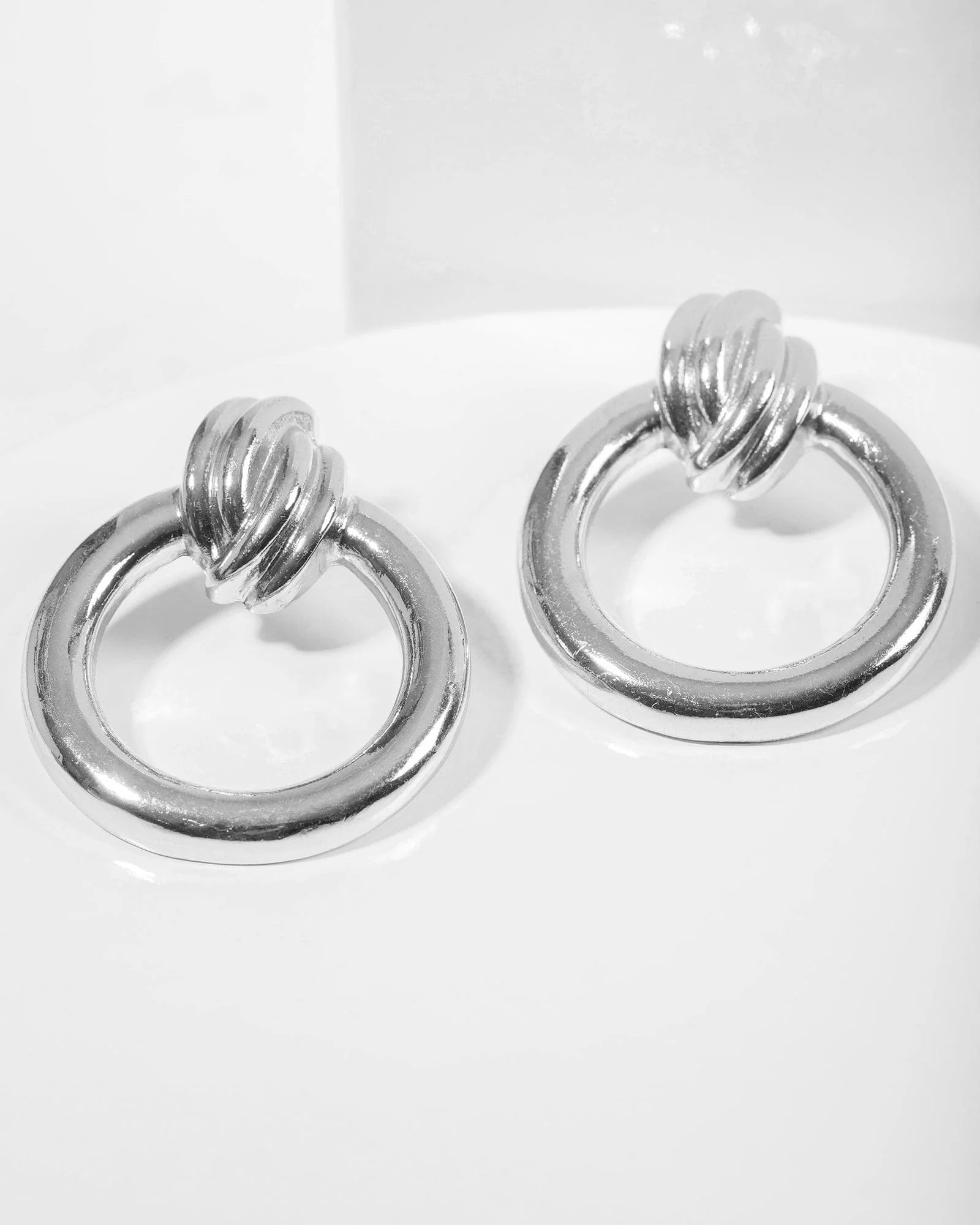 Silver Knotted Door Knocker Earrings