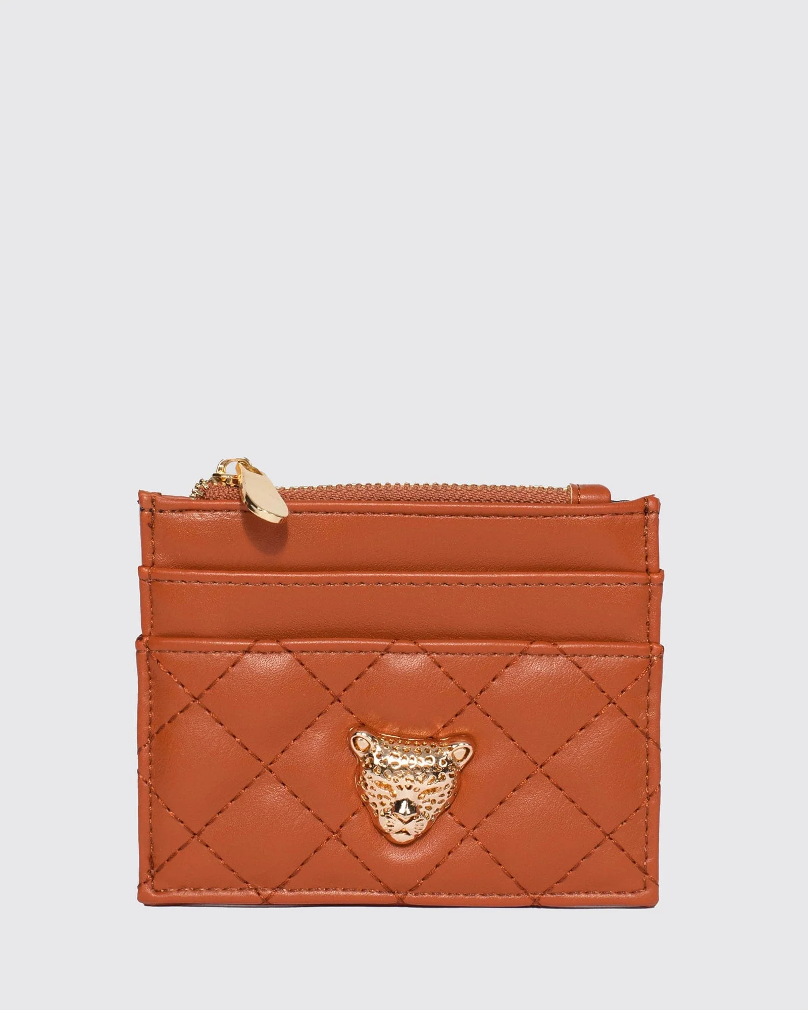 Tan Leopard Quilted Card Purse