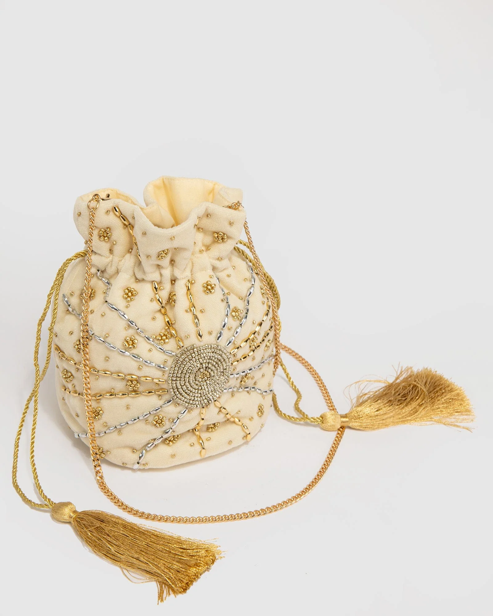 Ivory Ella Velvet Pouch Bag