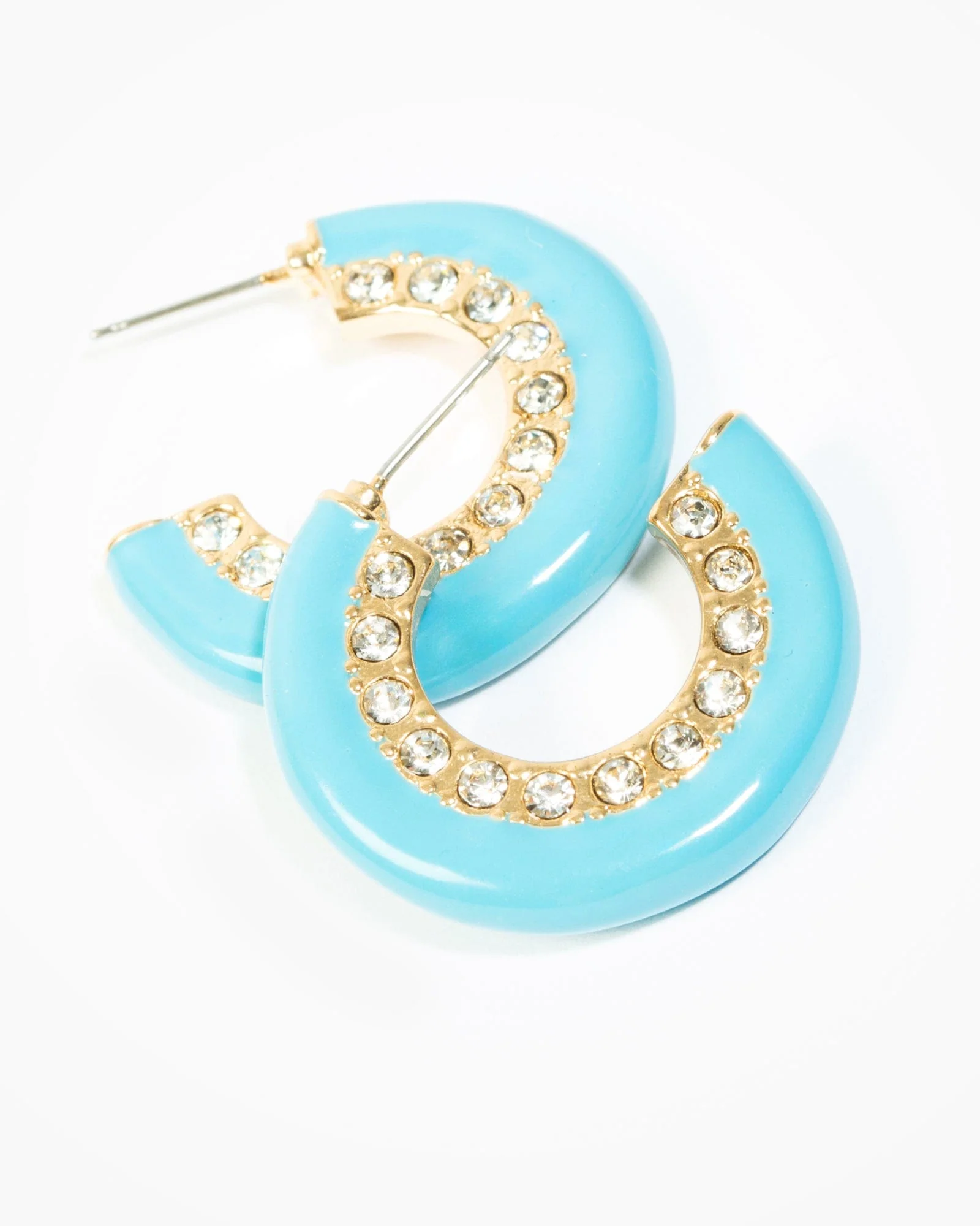 Blue Double Row Crystal Hoop Earrings