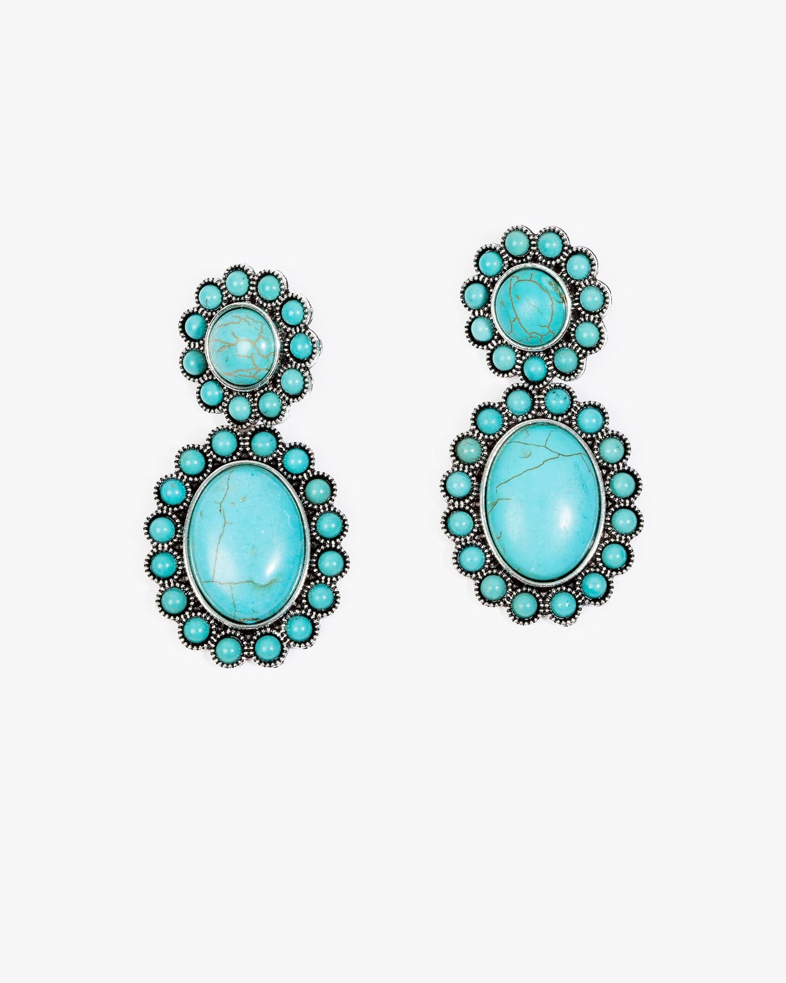 Blue Double Stone Detail Drop Earrings