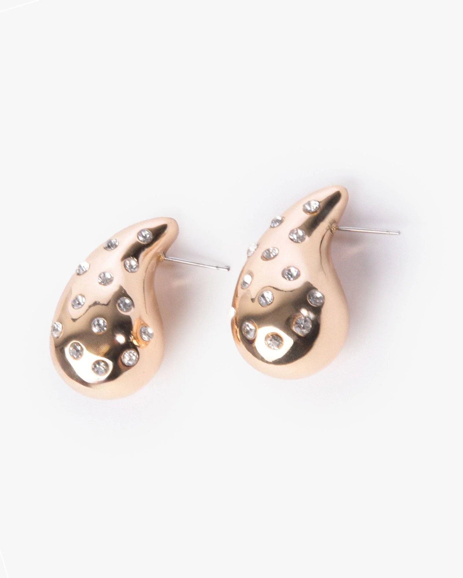Gold Crystal Tear Drop Stud Earrings