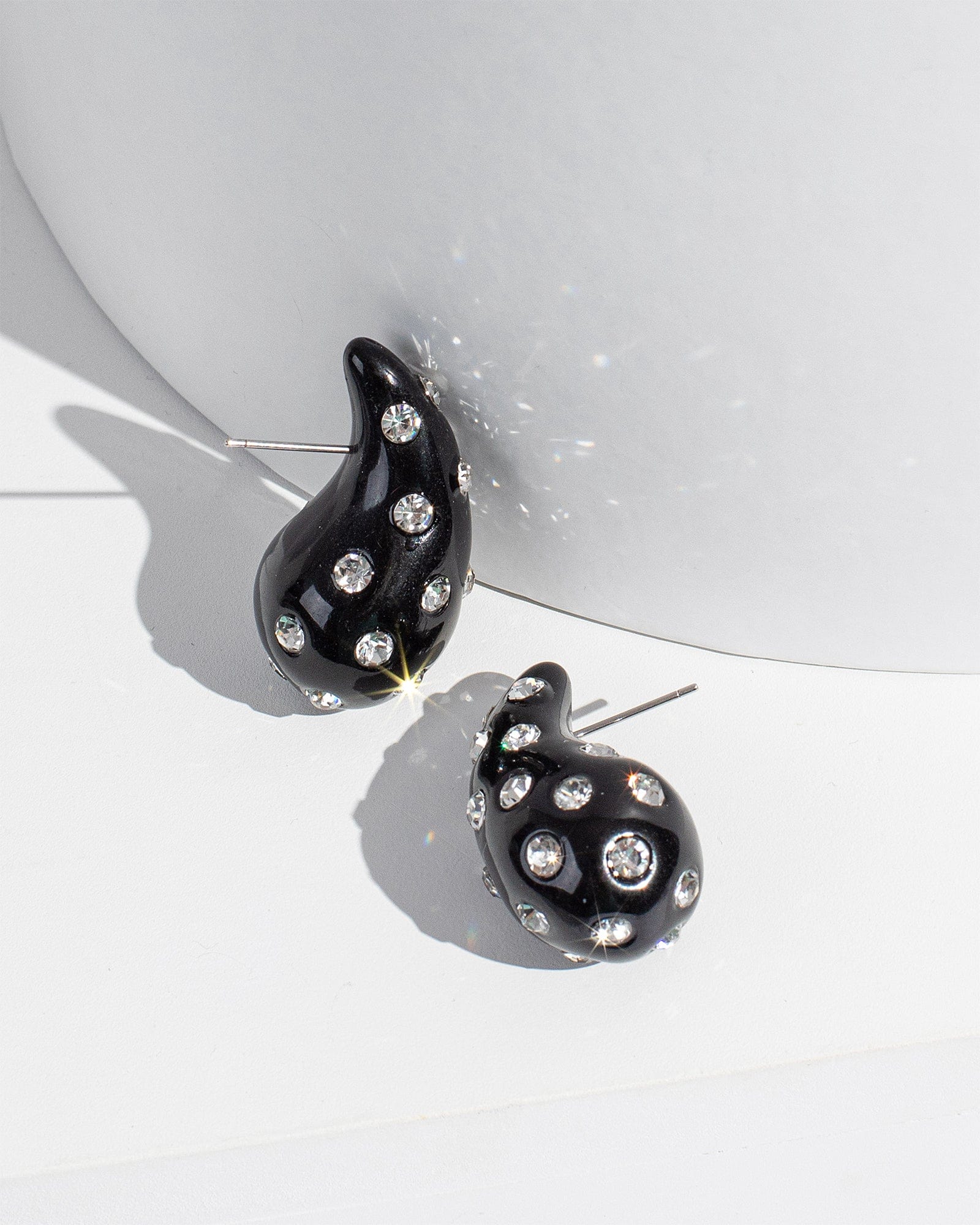 Black Crystal Studded Tear Drop Earrings
