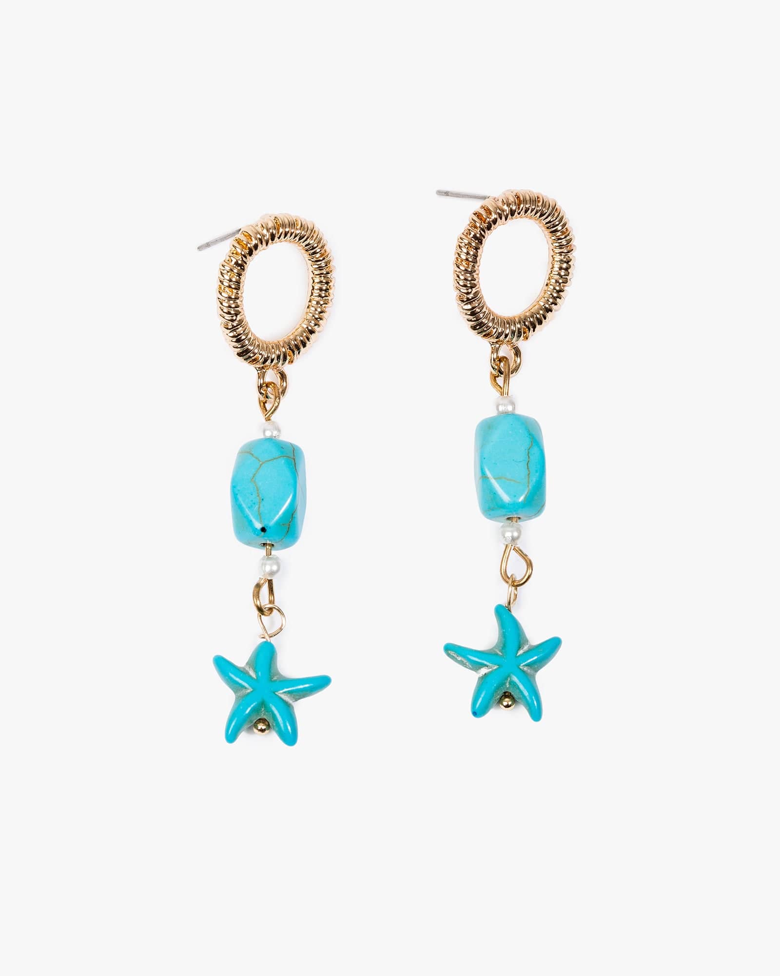 Blue Double Sea Charm Drop Earrings