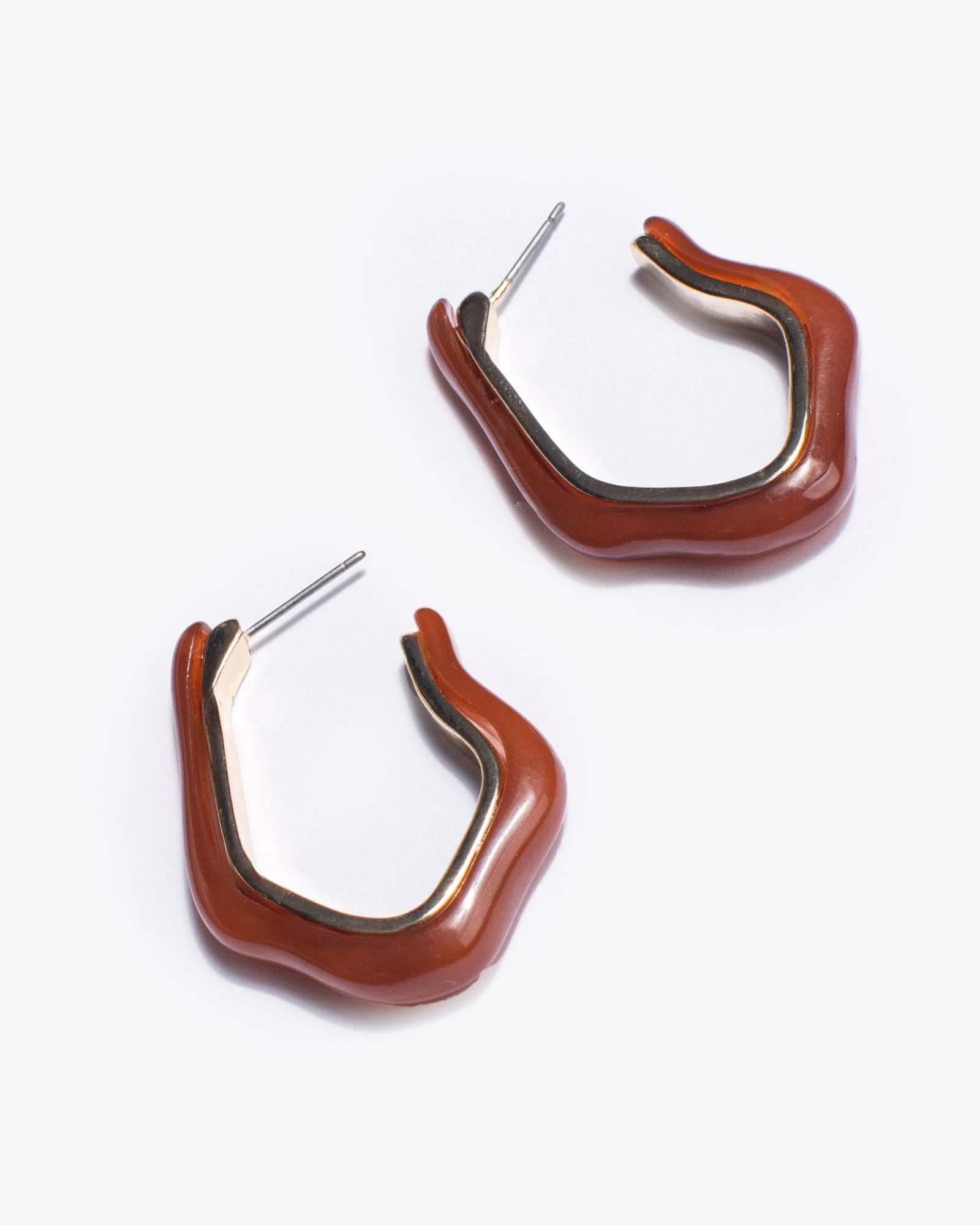 Brown Resin Organic Hoop Earrings