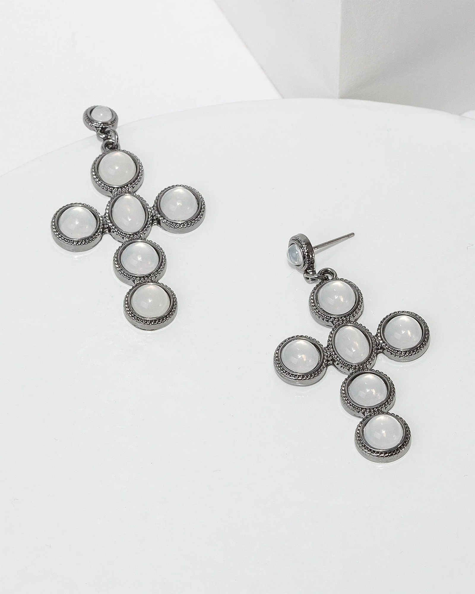 Grey Pearlescent Cross Earrings