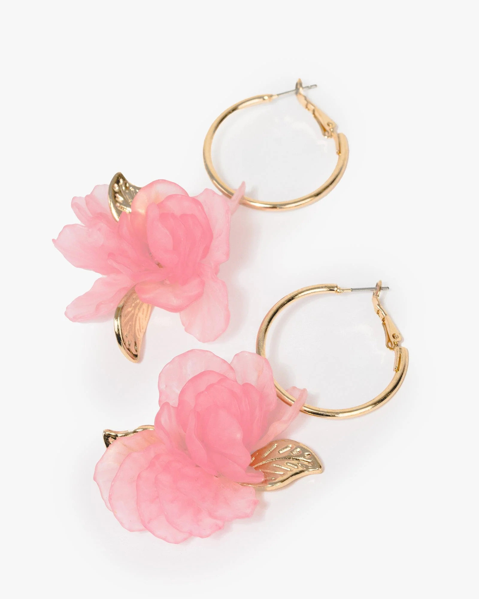 Pink Flower Statement Hoop Earrings