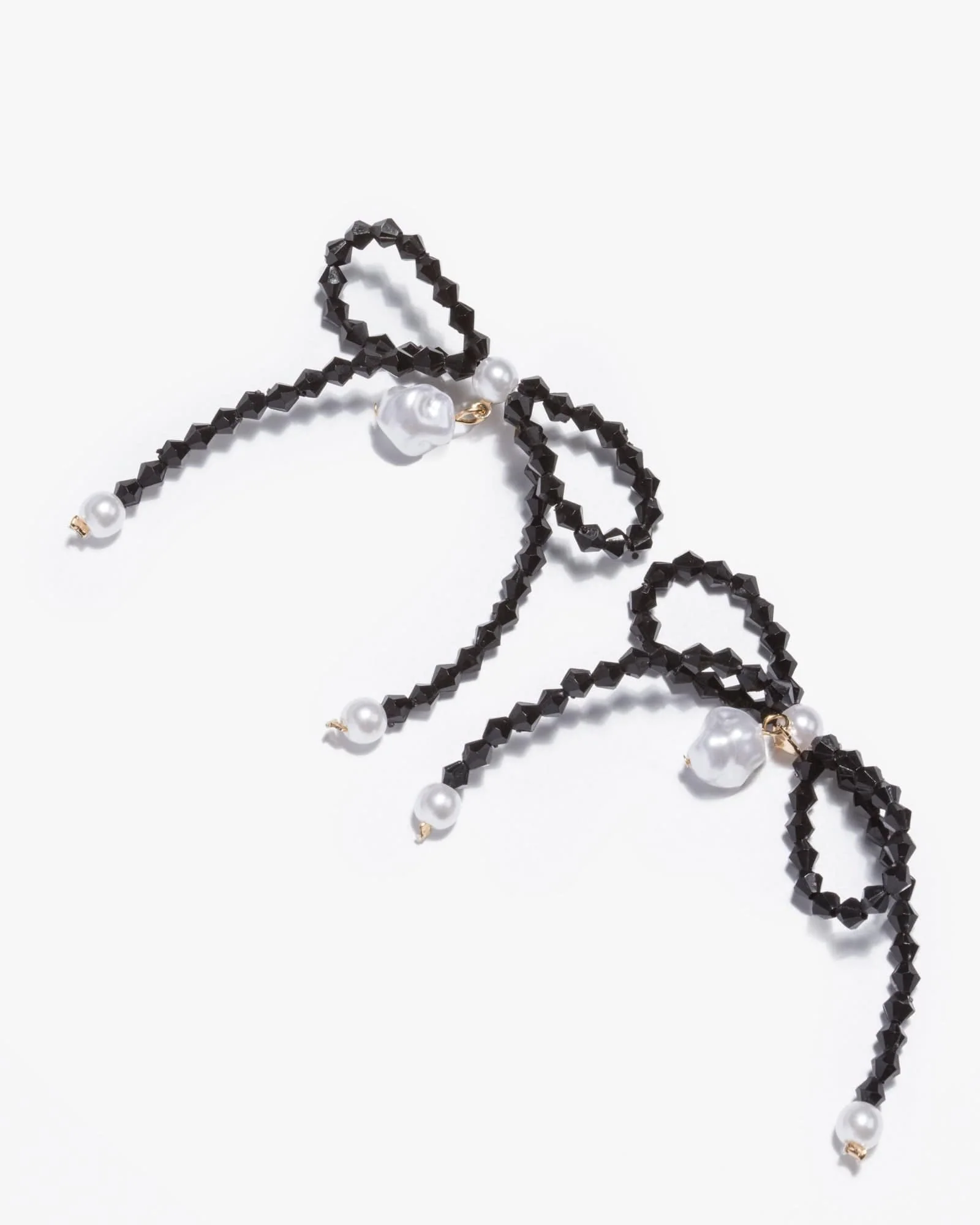 Black Beaded Pearl Detail Bow Earrings