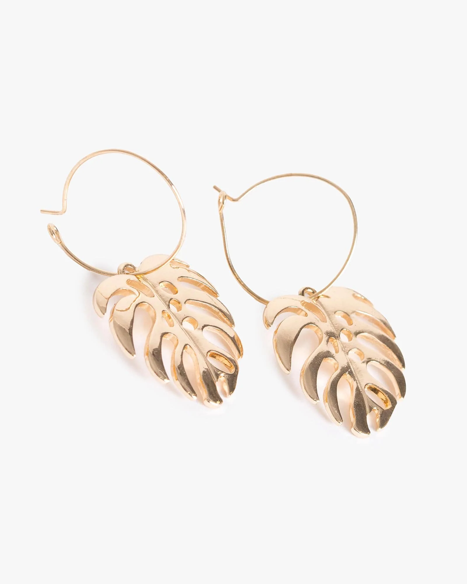 Gold Fine Palm Leaf Hoop Earrings